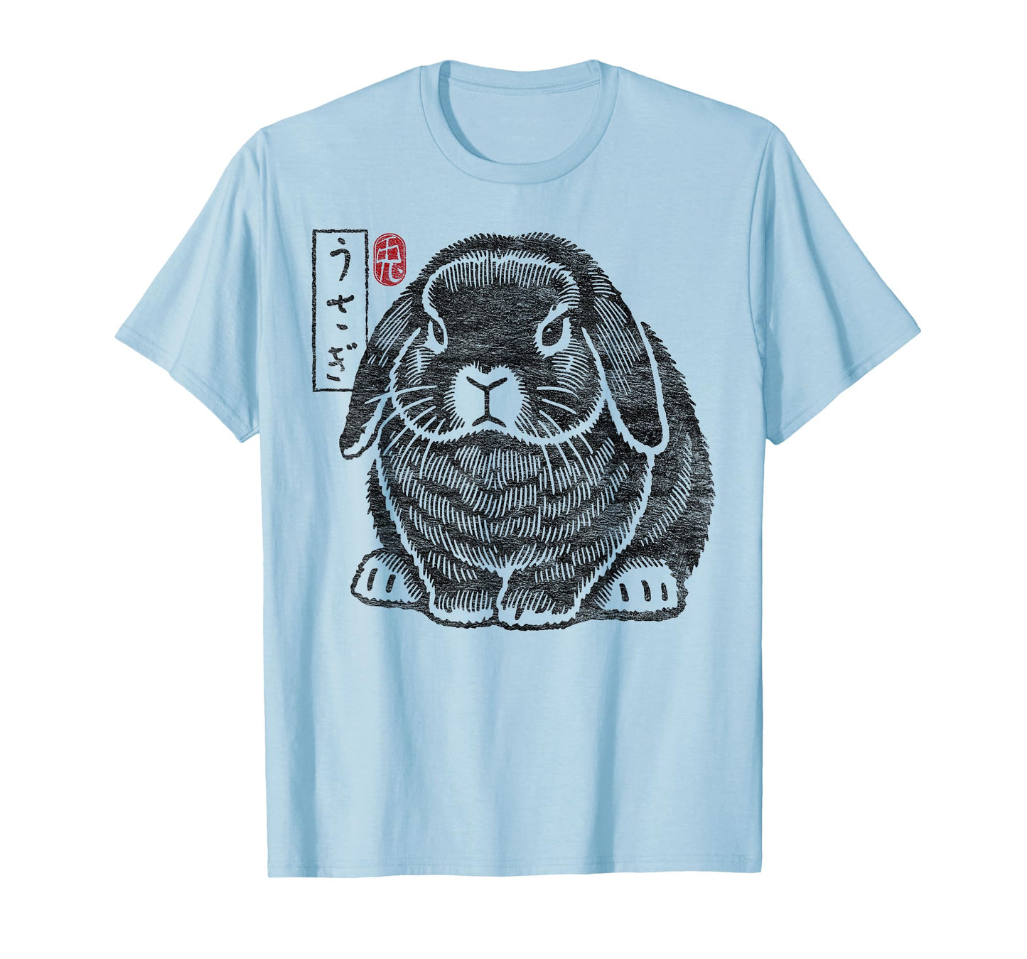 Grumpy Holland Lop Rabbit Kanji Japanese Traditional Art T-Shirt