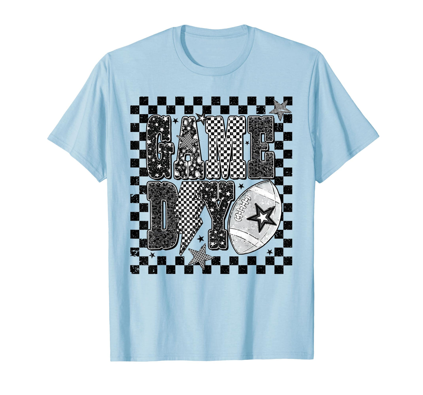 Checkered Game Day Football Team Sport Cute Touchdown Season T-Shirt