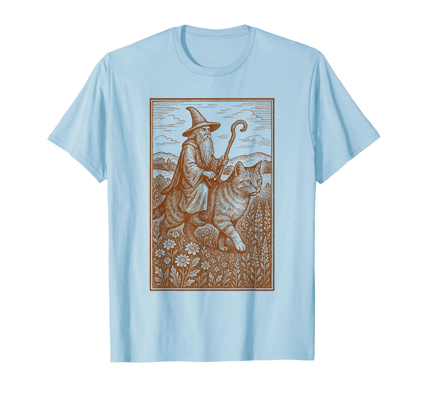 Wizard Riding Cat Castlecore Renaissance Medieval Fair T-Shirt
