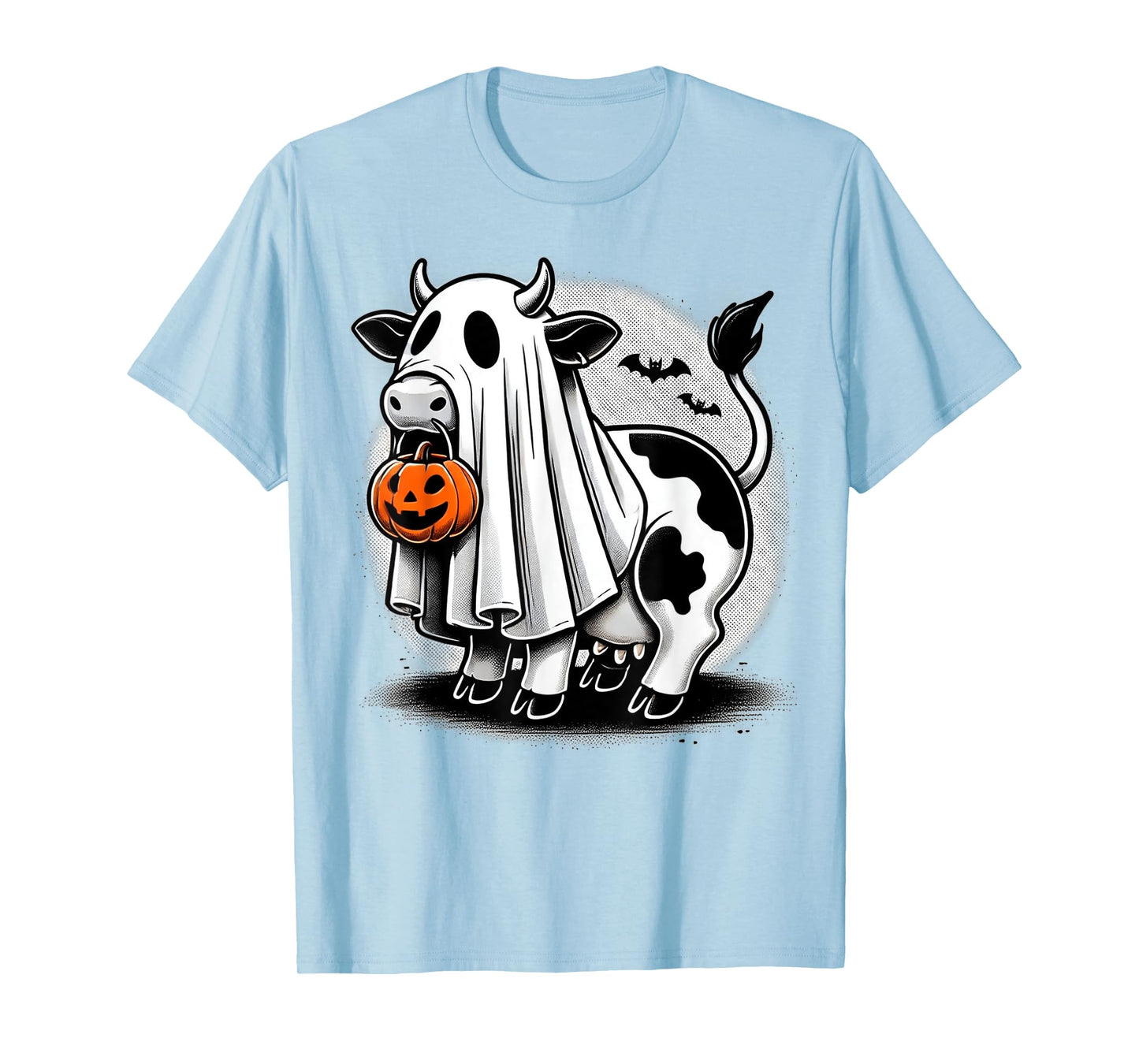 Awesome Moo Halloween Cow Wearing Ghost Costume With Pumpkin T-Shirt