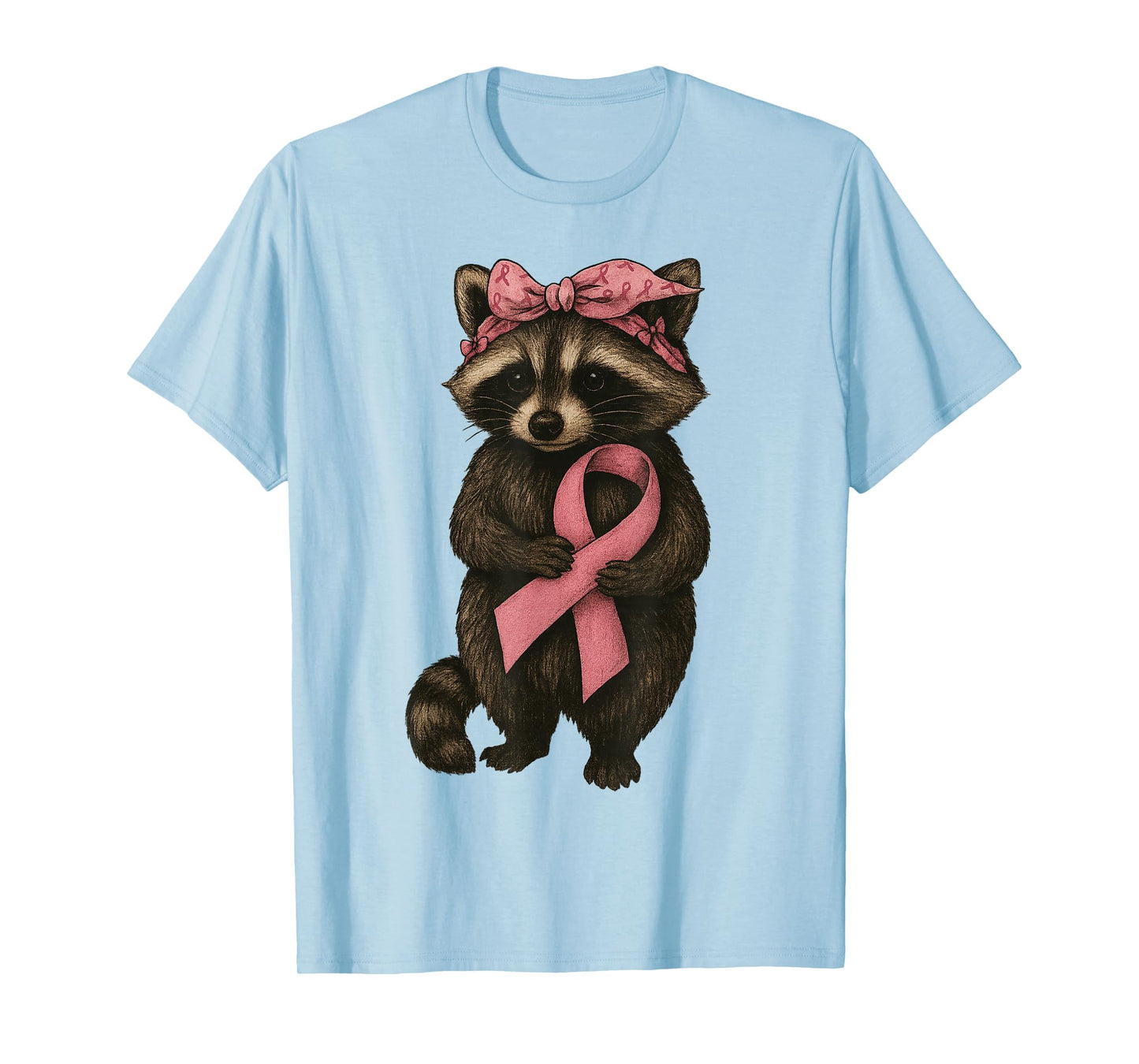 Raccoon Breast Cancer Awareness Pink Ribbon Cute Animal T-Shirt