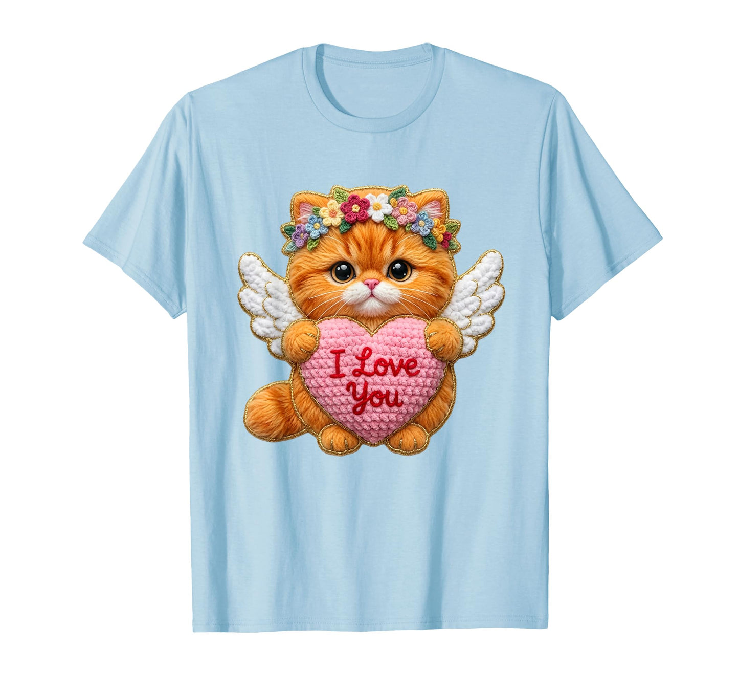 Valentine Cat Heart Design Cute Yarn-Look Angel Kitten Art T-Shirt