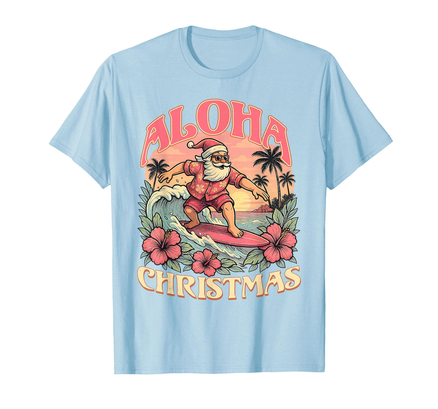 Aloha Christmas Santa Claus Surfing Hawaiian Mele Kalikimaka T-Shirt