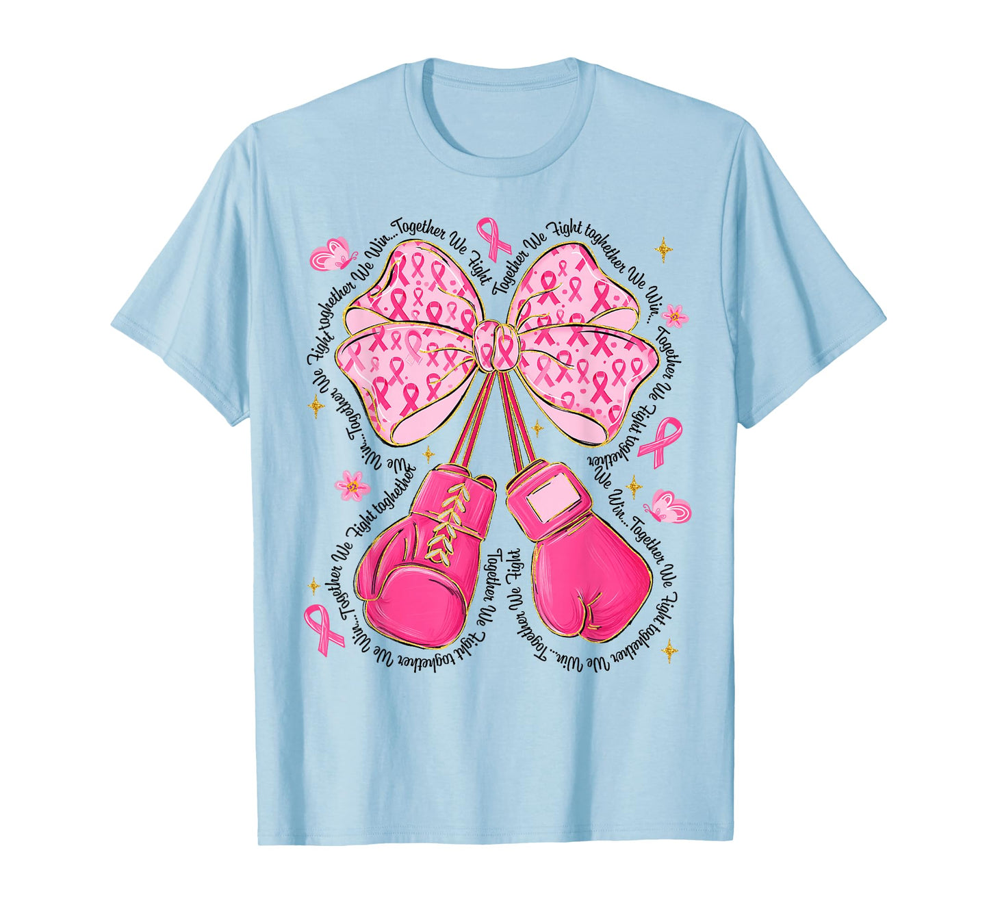 Pink Ribbon Bow Boxing Gloves Breast Cancer Awareness Women T-Shirt