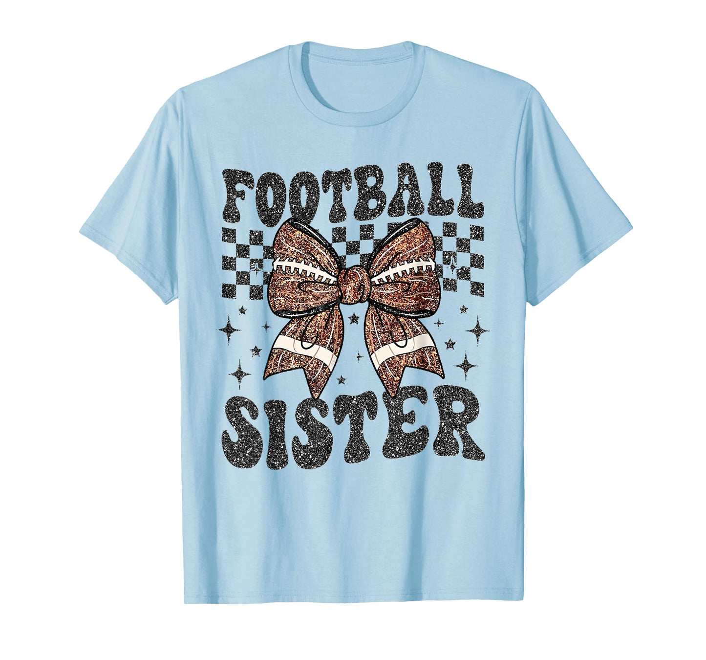 Checkered Football Sister Coquette Bow Game Day Women Girls T-Shirt