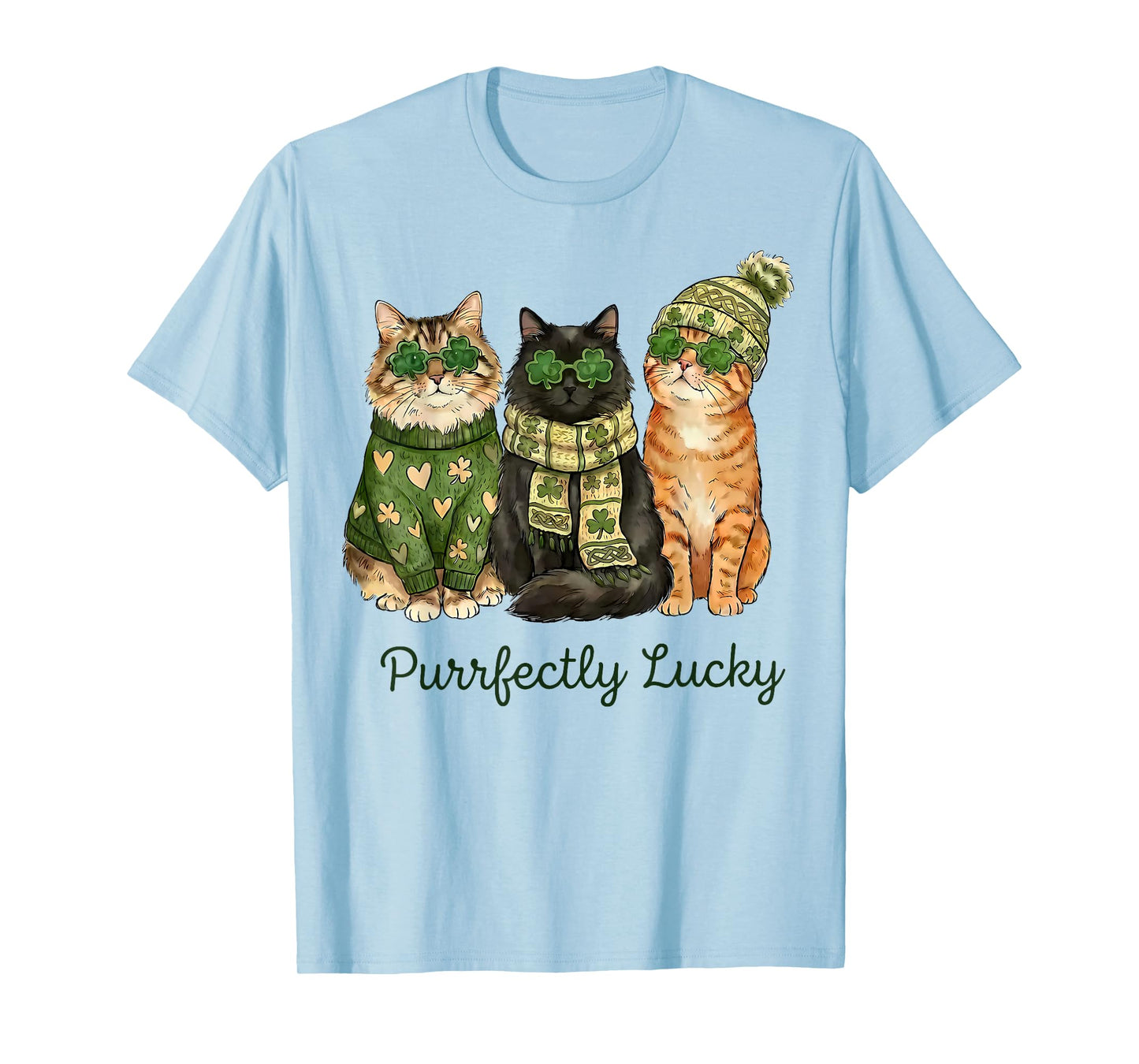 Purrfectly Lucky Cat St Patricks Day Shamrock Irish Clover T-Shirt