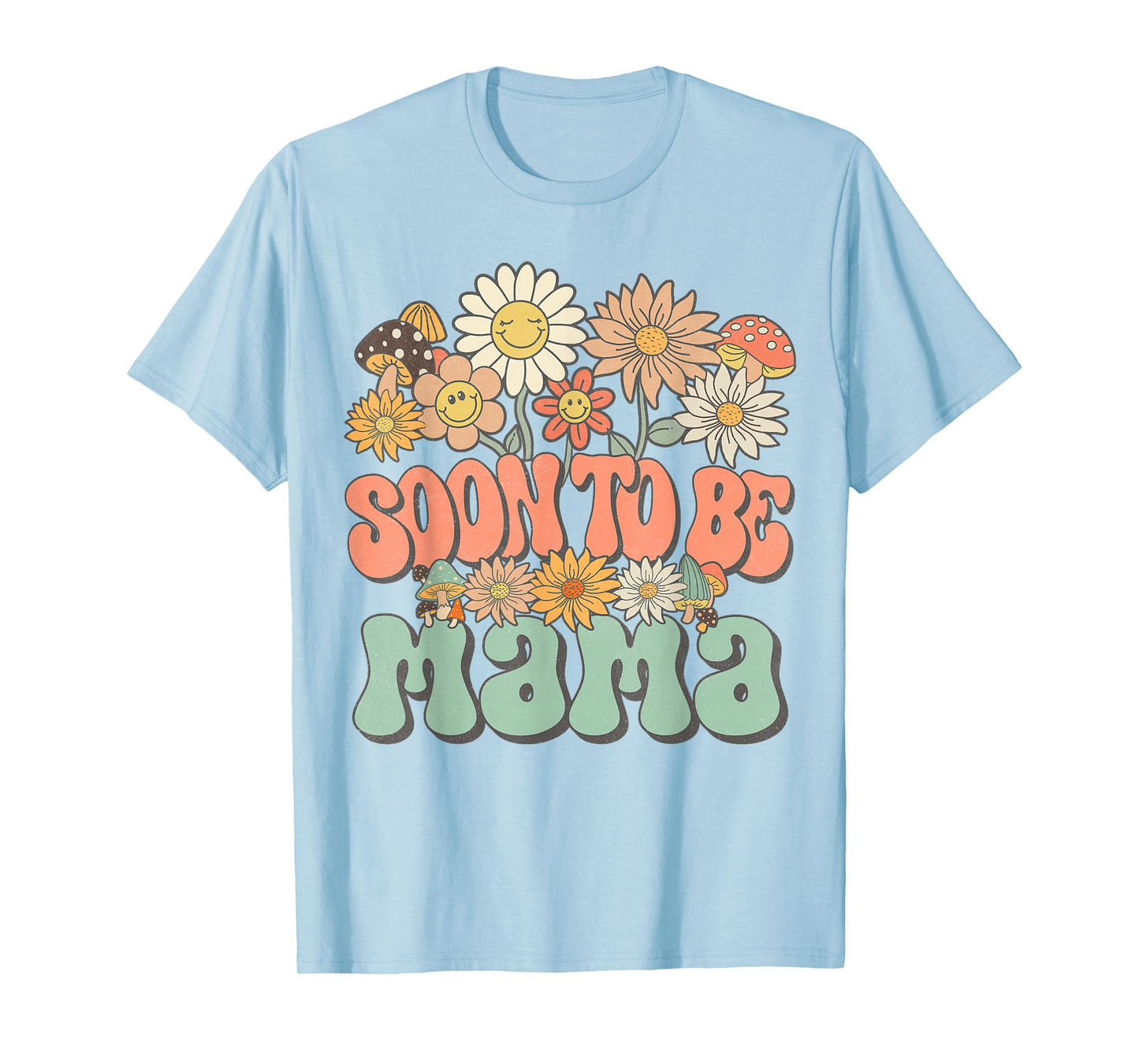 Soon to Be Mama Expecting Baby Pregnancy Groovy Wildflower T-Shirt