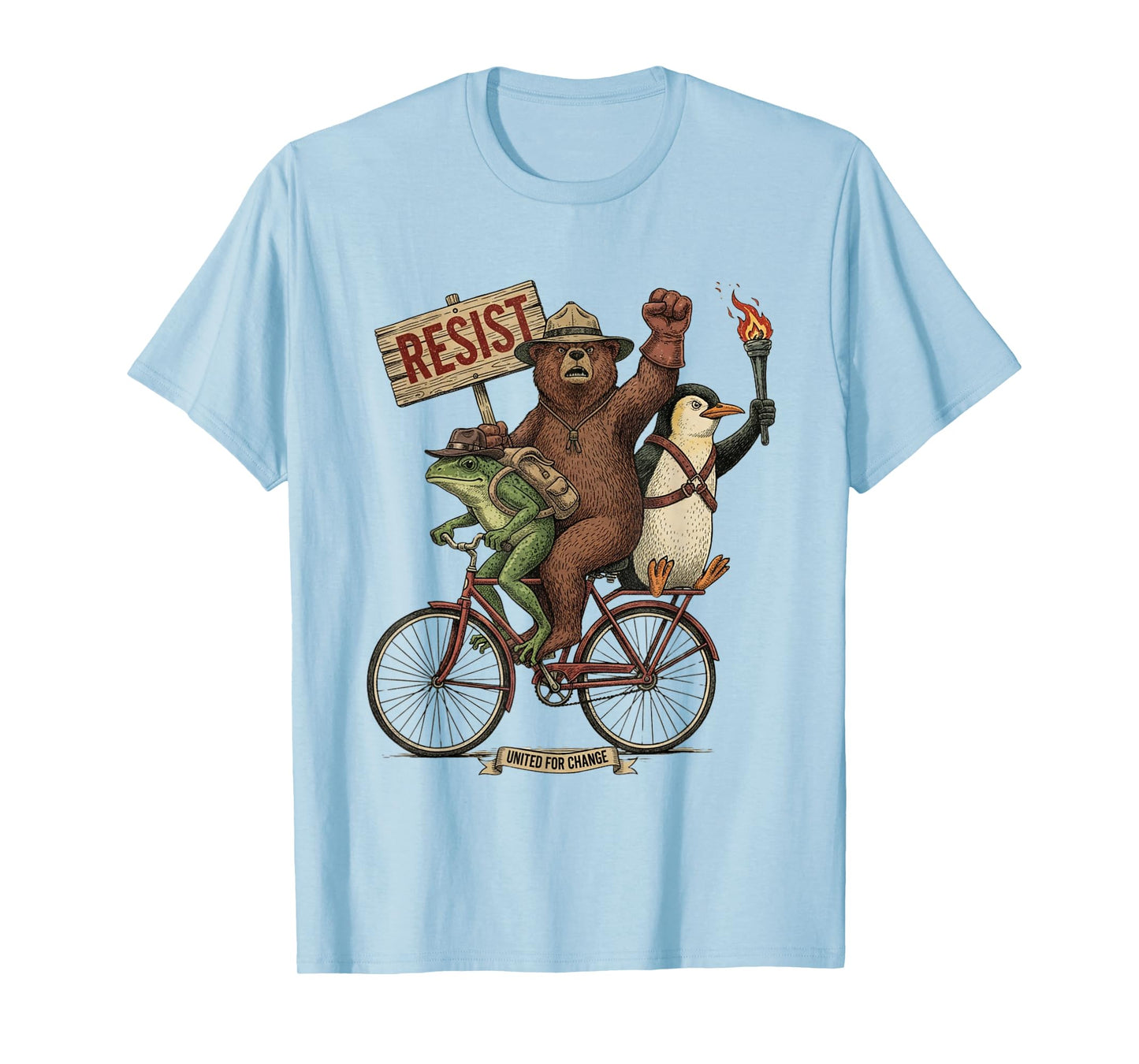 Penguin Frog Bear On Bike Resist Protest Vintage Men Women T-Shirt