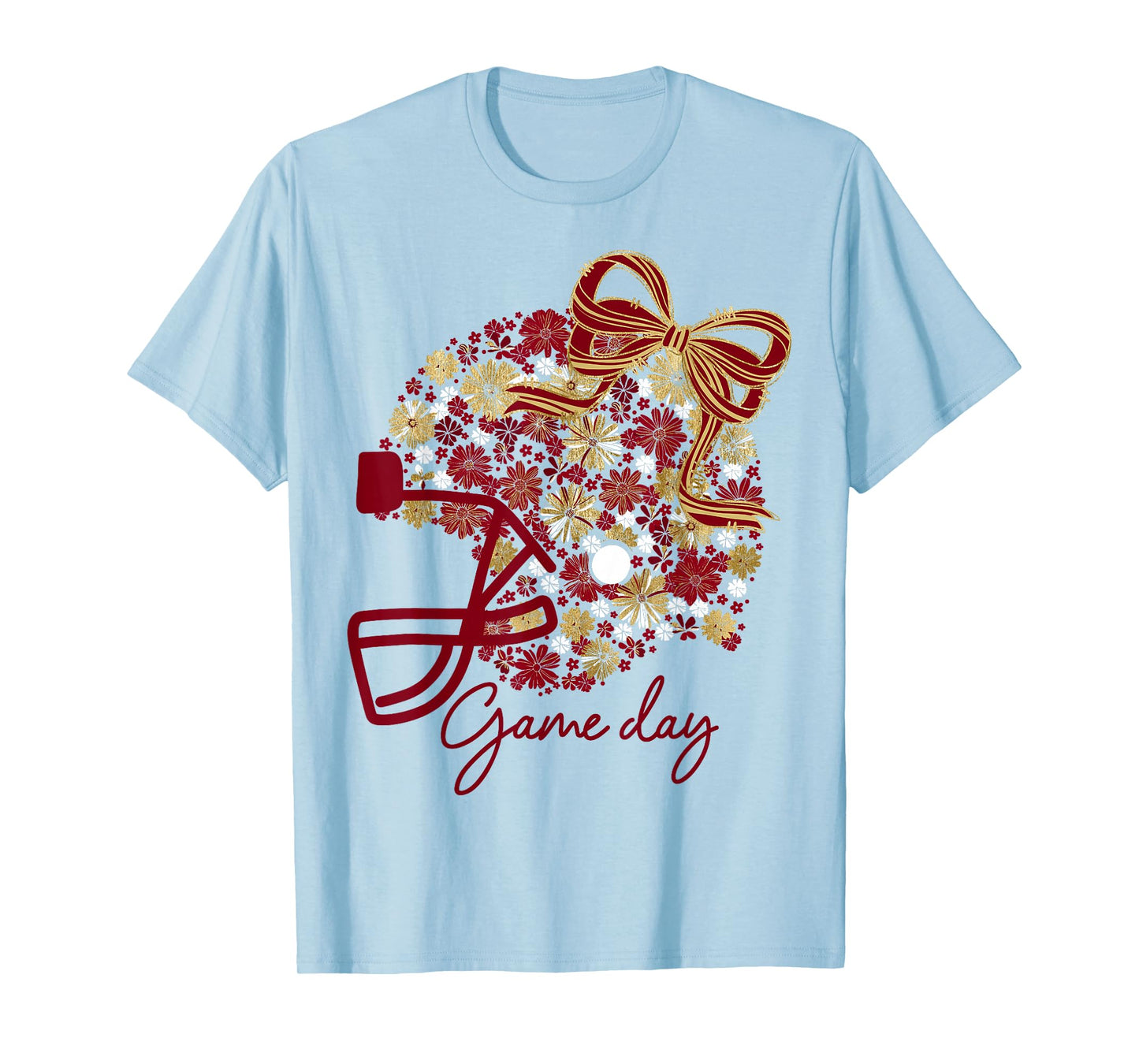 Floral Football Game Day Girly Team Spirit Burgundy & Gold T-Shirt