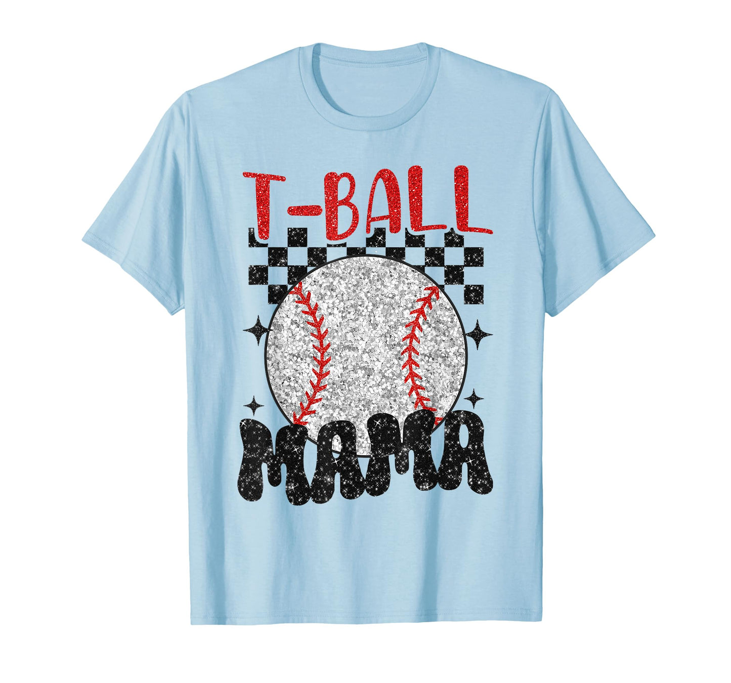Vintage T-Ball Mama Softball Mom Checkered Print Mothers Day T-Shirt