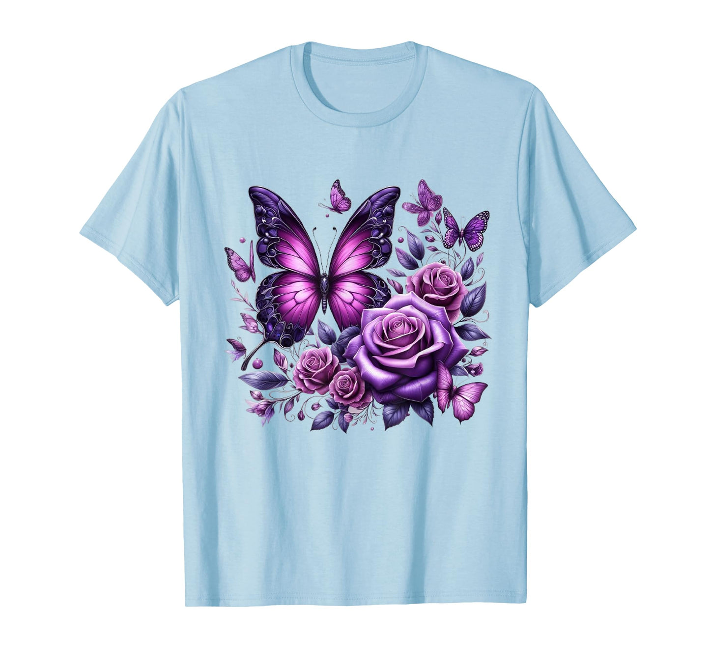 Beautiful Butterfly Purple Rose Butterfly Lovers Gifts Women T-Shirt