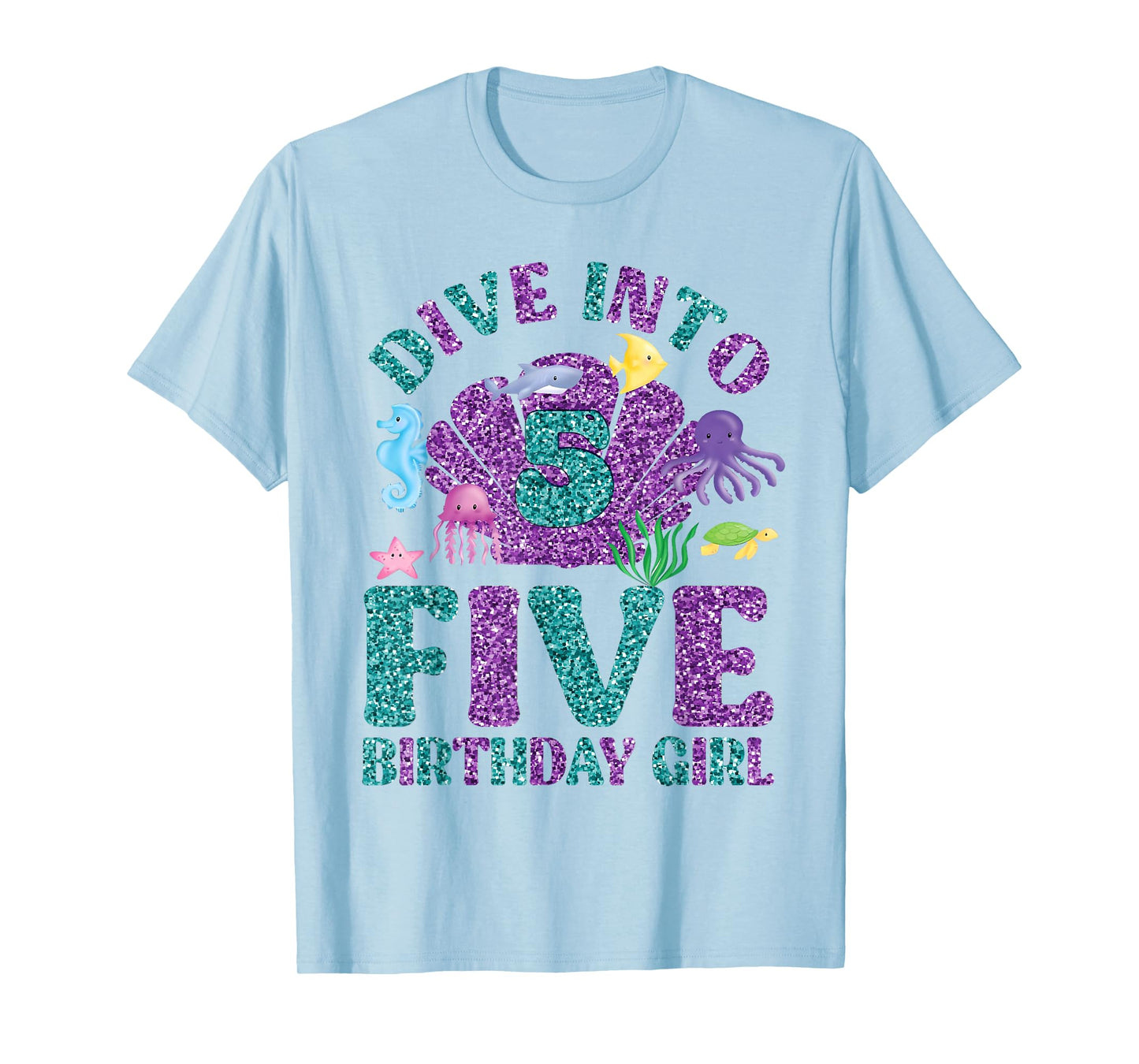 Dive Into 5 Birthday Decorations Girl 5th Birthday Mermaid T-Shirt
