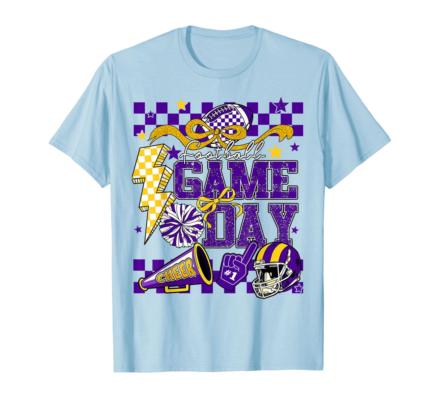 Game Day Football Touchdown Dad Mom Girls Go Cheer Purple T-Shirt