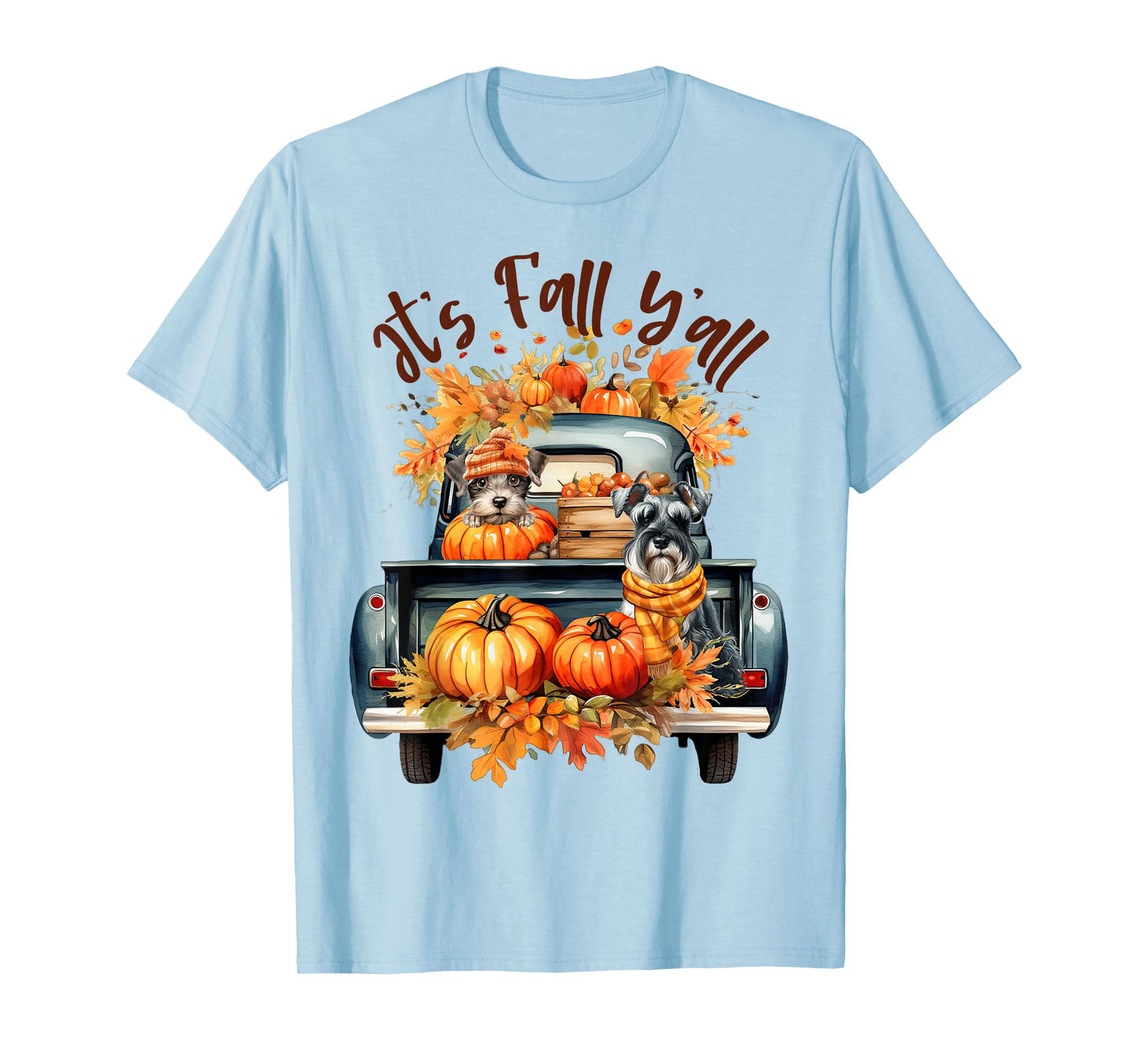It’s Fall Y’all Miniature Schnauzer Pumpkins Truck Autumn T-Shirt