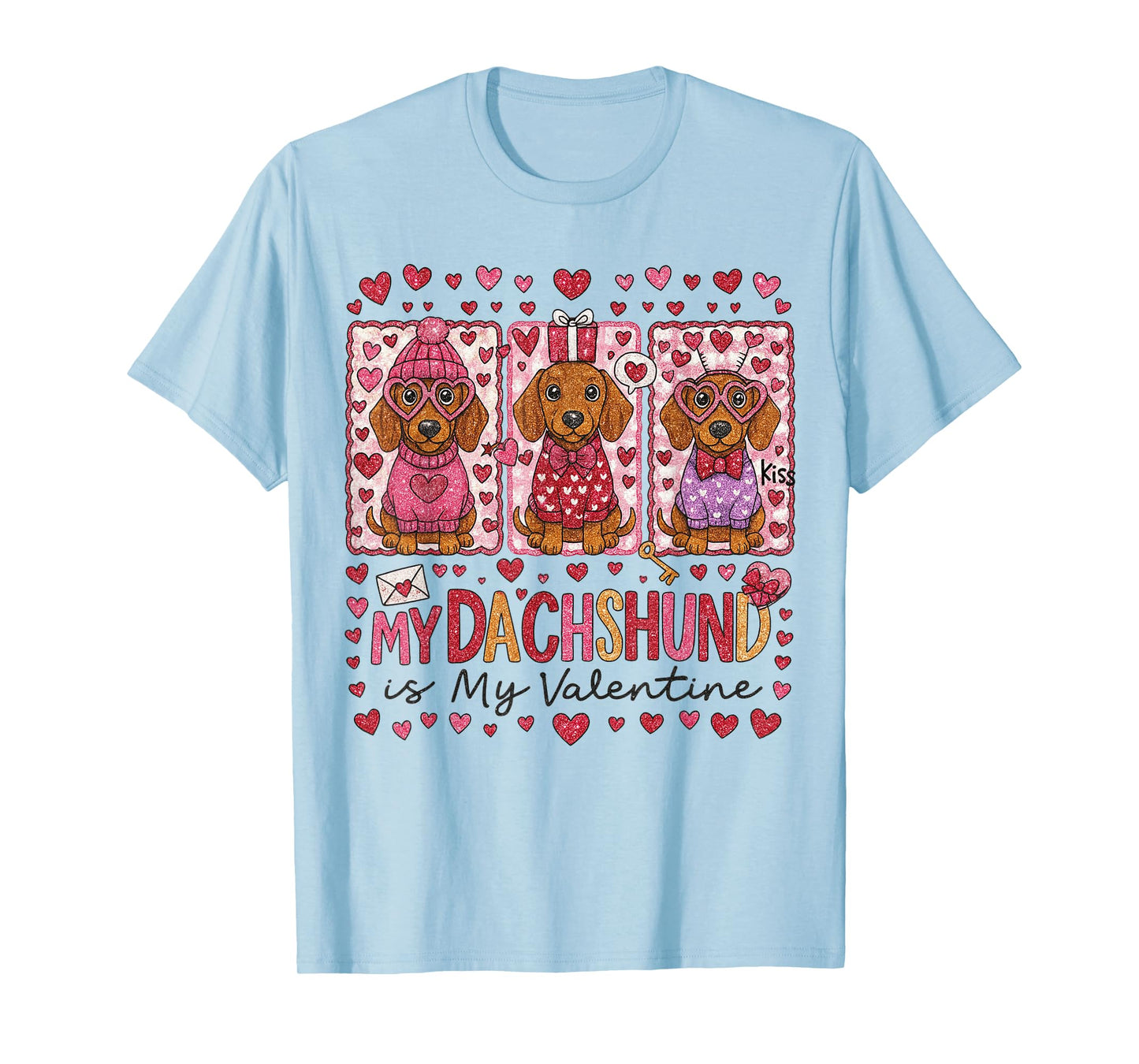 My Dachshund is My Valentine Dog Mom Coquette Heart T-Shirt