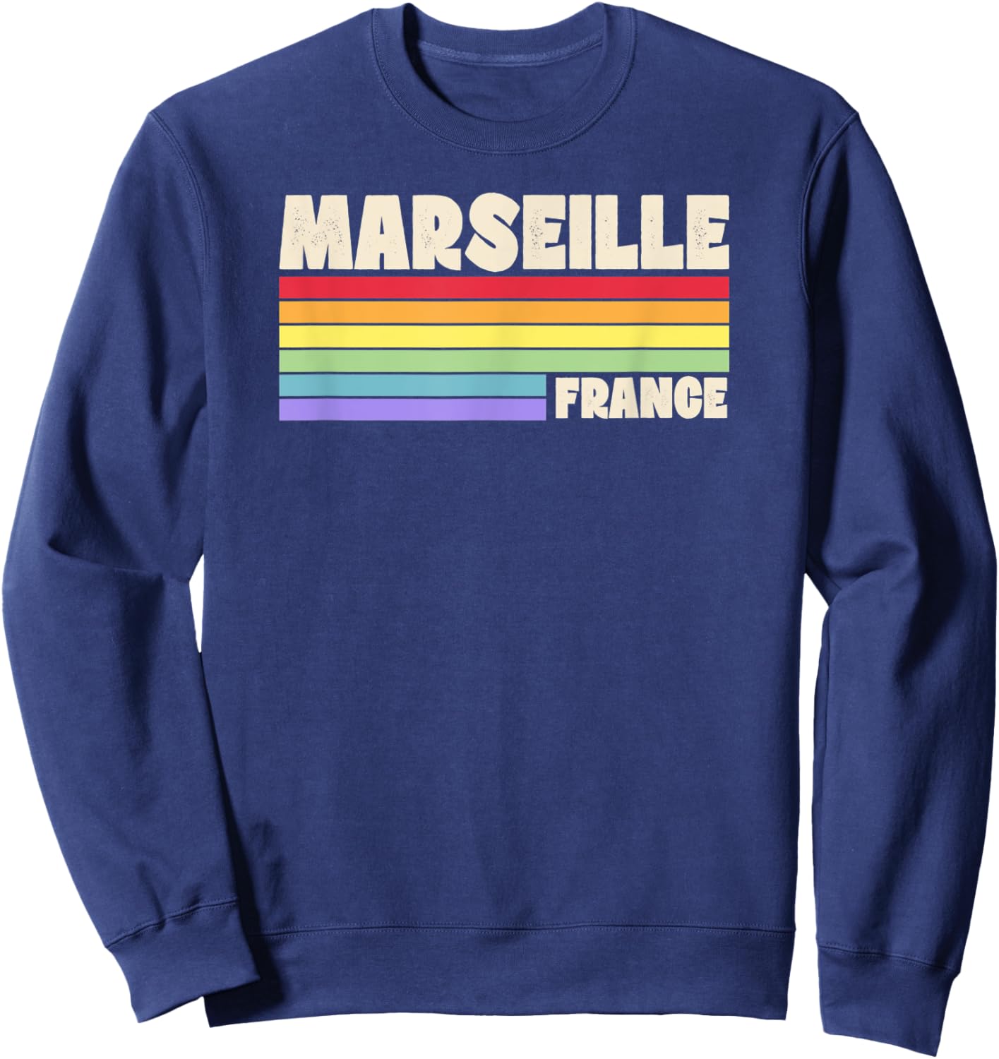 Marseille France Rainbow Gay Pride Merch Retro 70s 80s Queer Sweatshirt - Sweatshirt | Navy