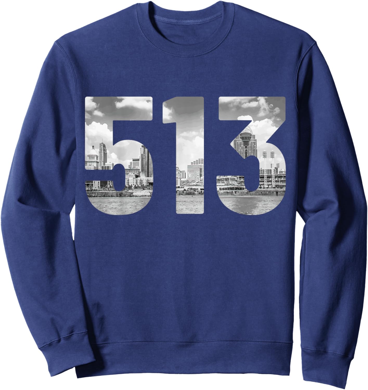 Cincinnati 513 Area Code Skyline Ohio Vintage Sweatshirt - Sweatshirt | Navy