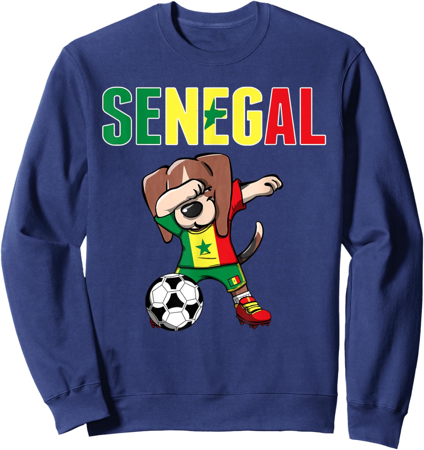 Dabbing Beagle Senegal Soccer Fans Jersey Senegalese Flag Sweatshirt - Sweatshirt | Navy