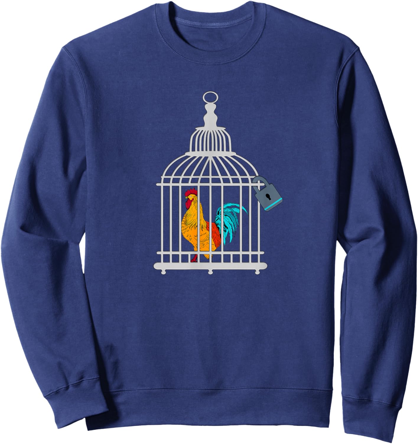 RED ROOSTER COCK MALE CHASTITY Chicken in Cage Sweatshirt - Sweatshirt | Navy