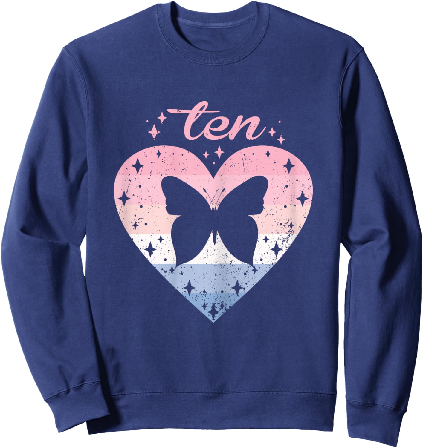 10 Year Old Cute Butterfly Birthday Girl 10th B-day Sweatshirt - Sweatshirt | Navy