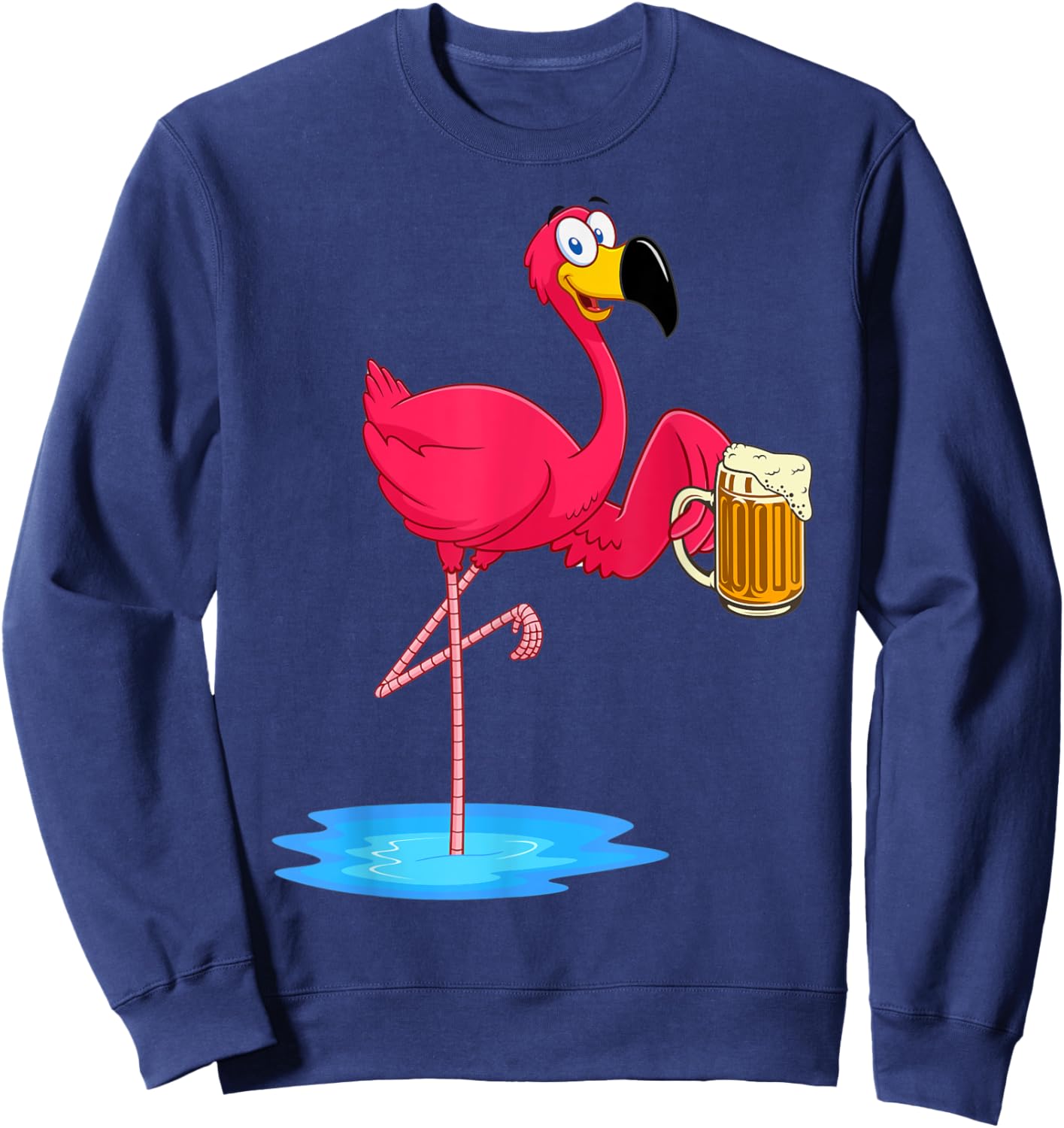 Funny Pink Flamingo Drinking Beer Lover Drinker Summer Vibes Men Women Sweatshirt - Sweatshirt | Navy