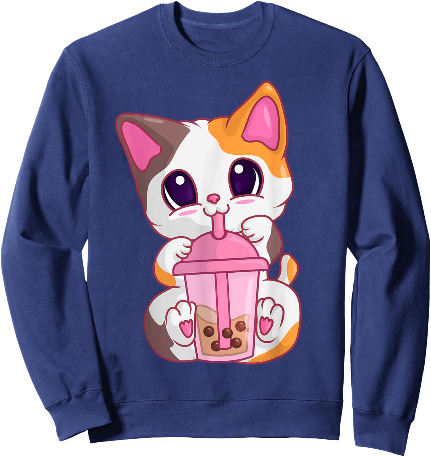 Bubble Tea Cat s , Kawaii Meneki Neko Boba Tea Sweatshirt - Sweatshirt | Navy