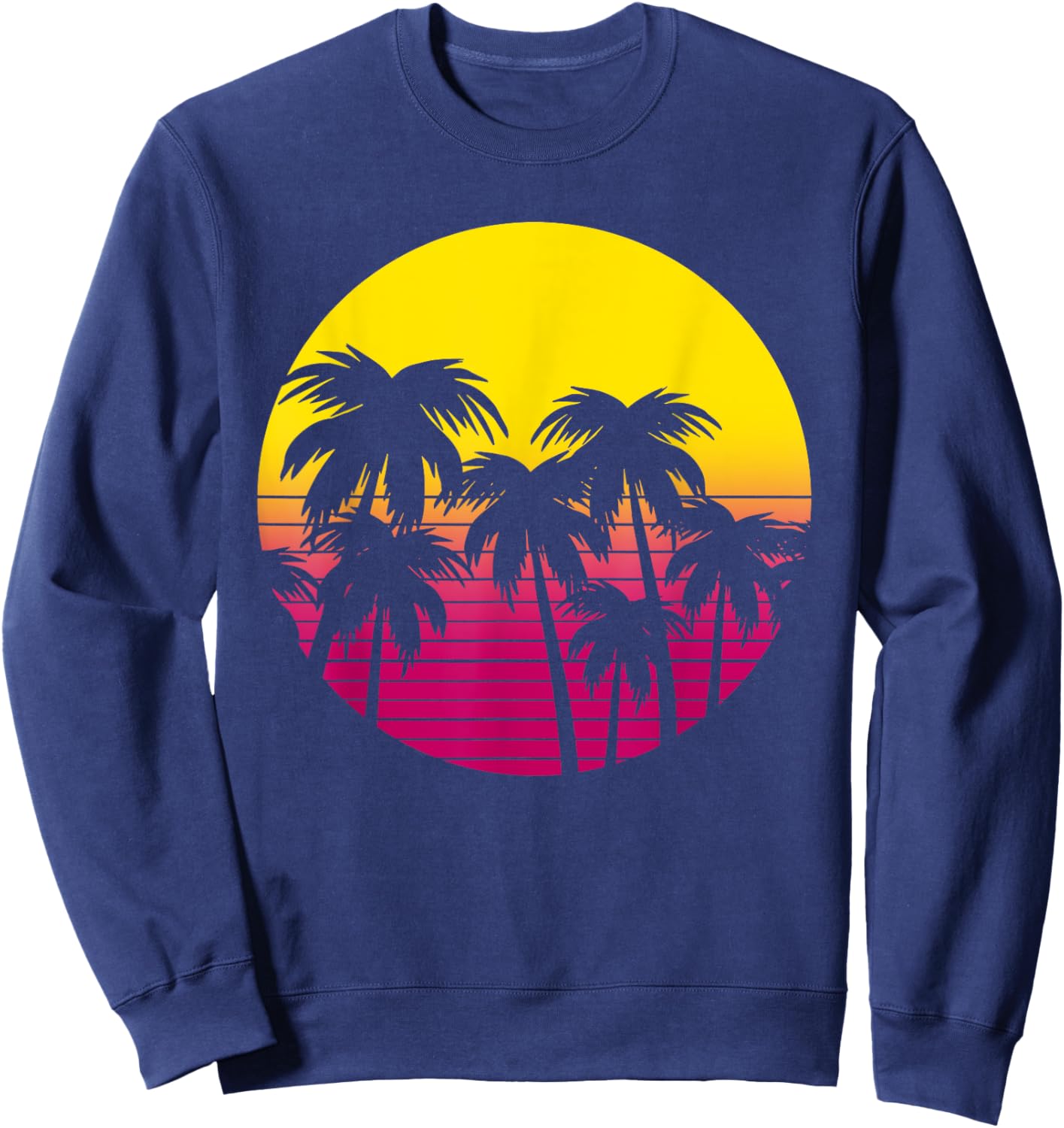 Retro Palm Trees Beach Sunset 80s Summer Vacation Men Women Girls Kids Sweatshirt - Sweatshirt | Navy