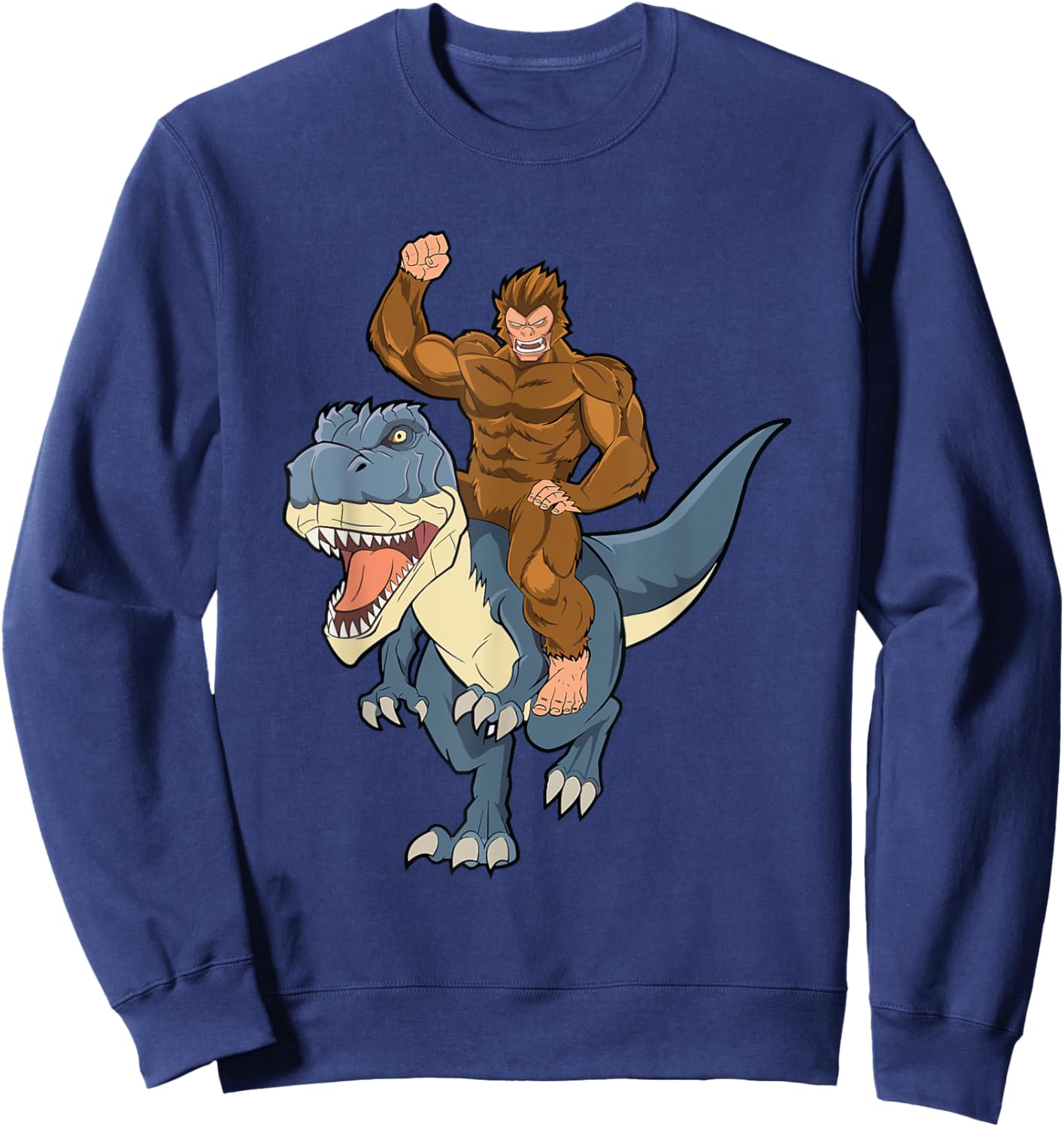 Bigfoot Sasquatch Riding Dinosaur T Rex For Boys Girls Kids Sweatshirt - Sweatshirt | Navy