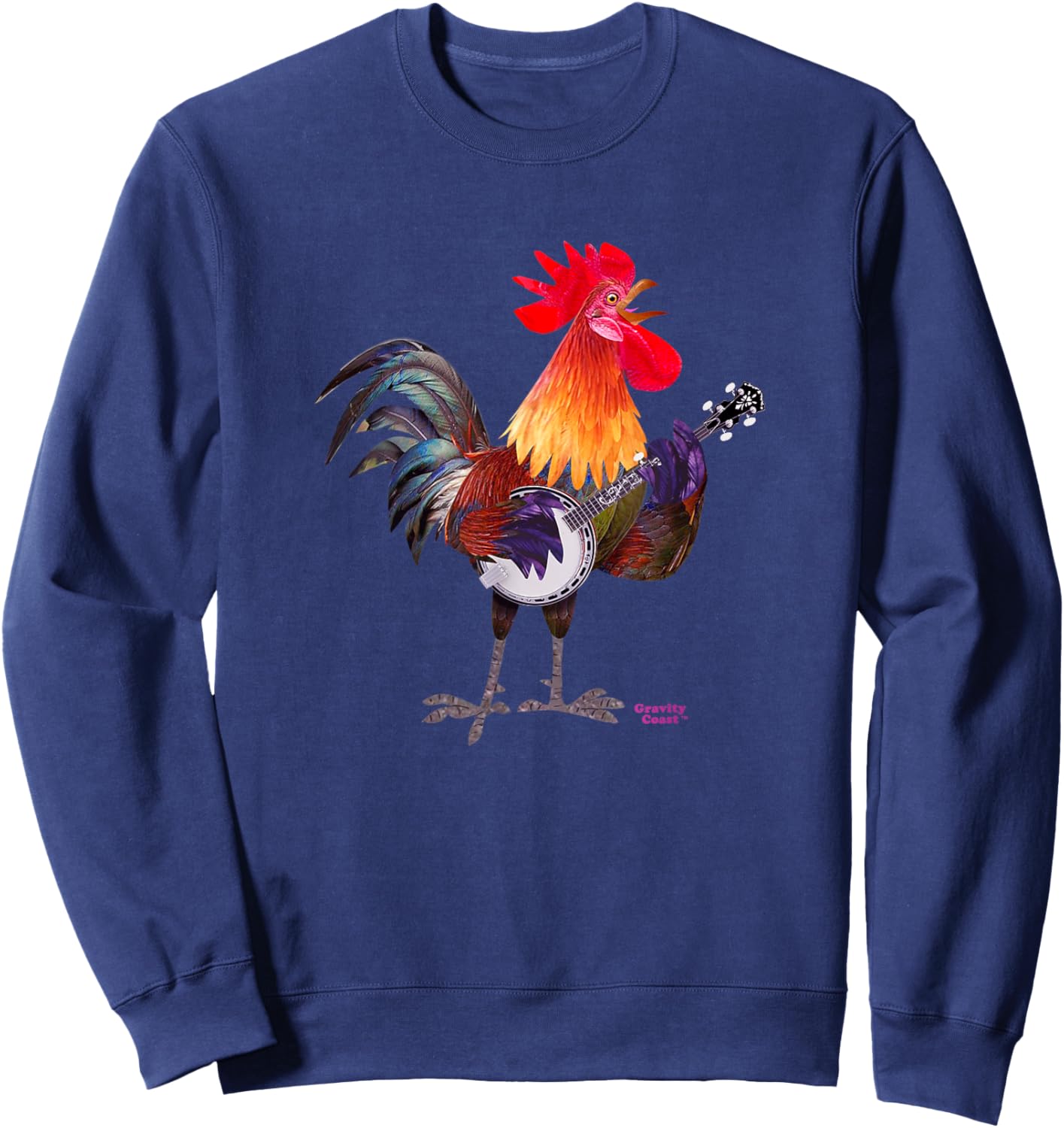 Rooster Playing Banjo on Fleck For Bluegrass Fans Musicians Sweatshirt - Sweatshirt | Navy
