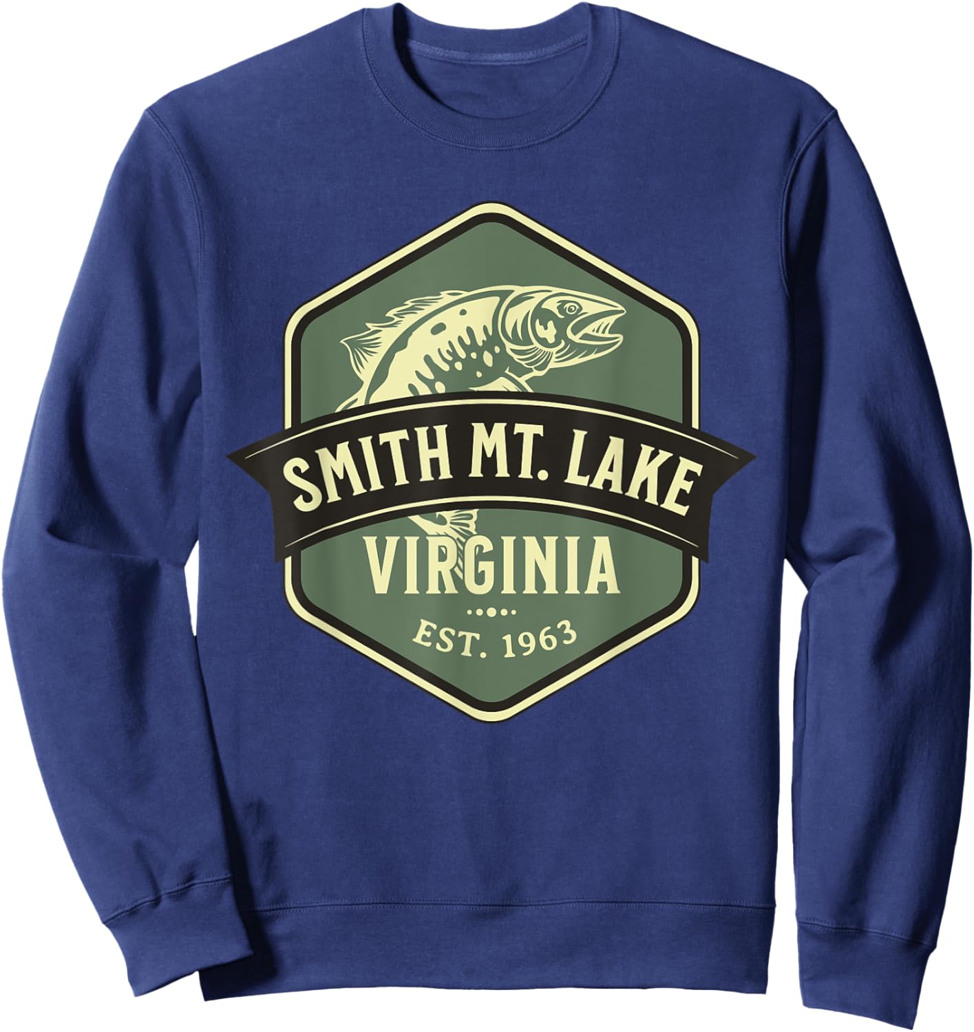Smith Mountain Lake Virginia 1963 Fish Design Sweatshirt - Sweatshirt | Navy