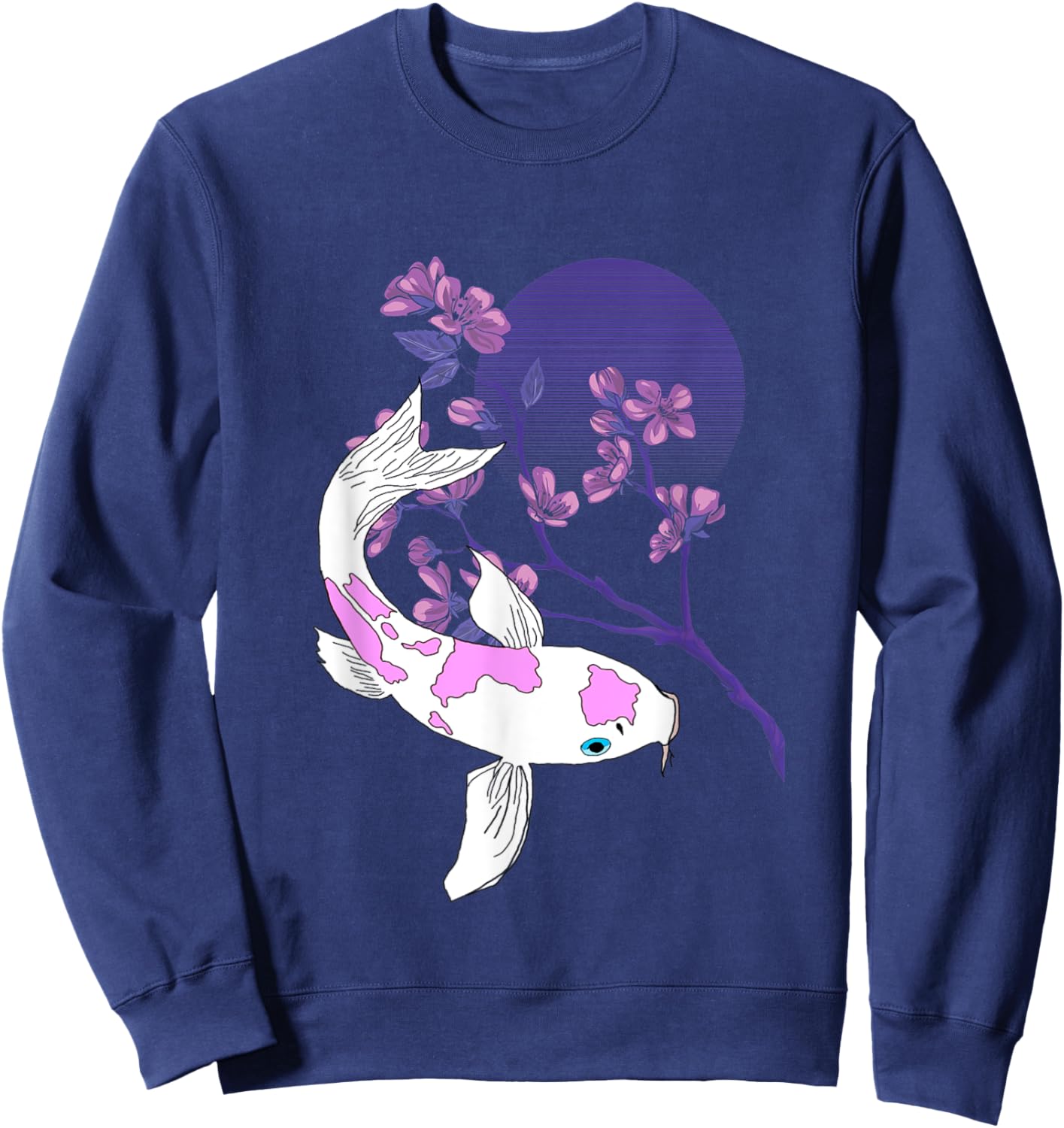 Koi Japanese Koi Carp Full Moon Cherry Blossom Nishikigoi Sweatshirt - Sweatshirt | Navy