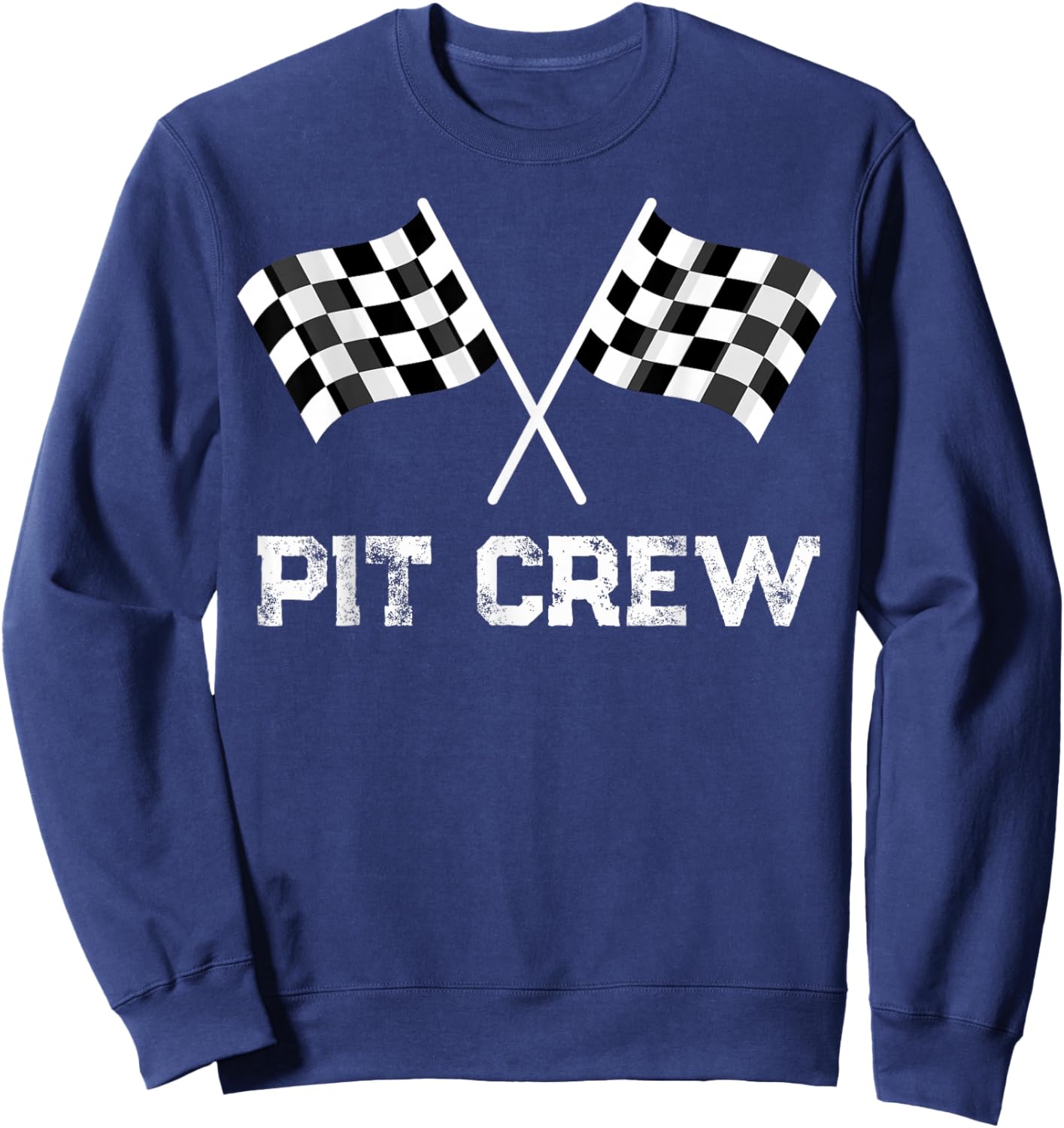 PIT CREW Race Car Auto Racing Checkered Flag Team Family Sweatshirt - Sweatshirt | Navy