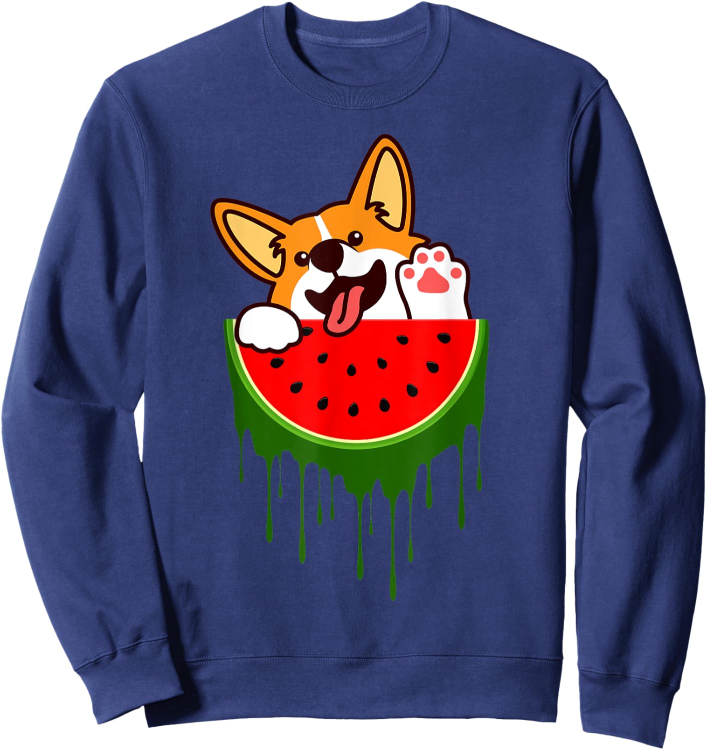 Cute Welsh Corgi Dog Watermelon Melon Tropical Fruit Lovers Sweatshirt - Sweatshirt | Navy