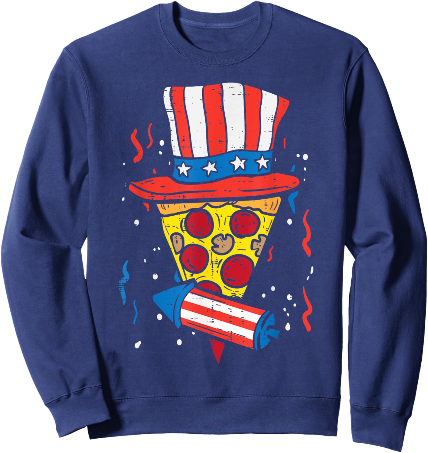 Pizza US Flag Hat Firecracker 4th Of July Food Patriotic Sweatshirt - Sweatshirt | Navy