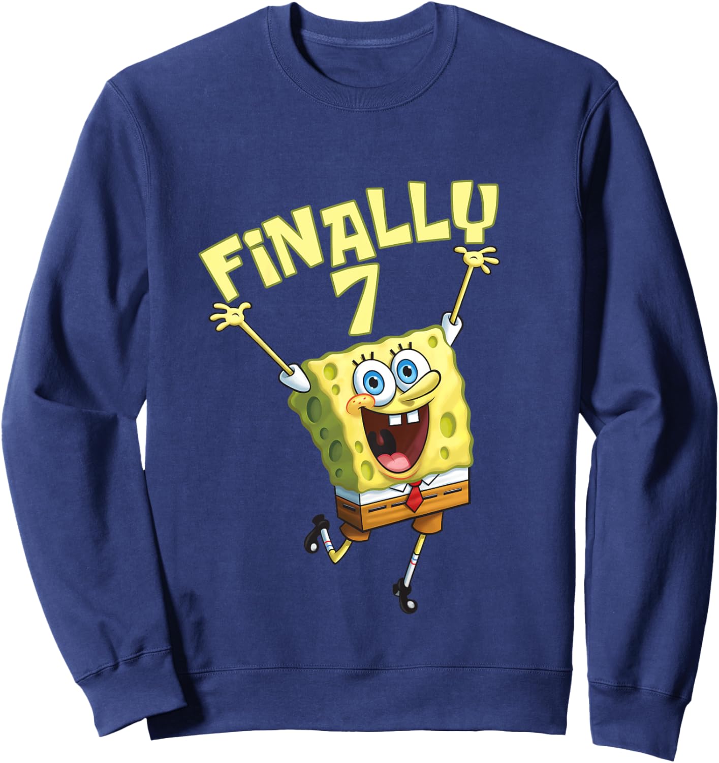 Mademark x SpongeBob SquarePants - Kids Original SpongeBob Square Pants - 7th Birthday. Finally 7. Sweatshirt - Sweatshirt | Navy