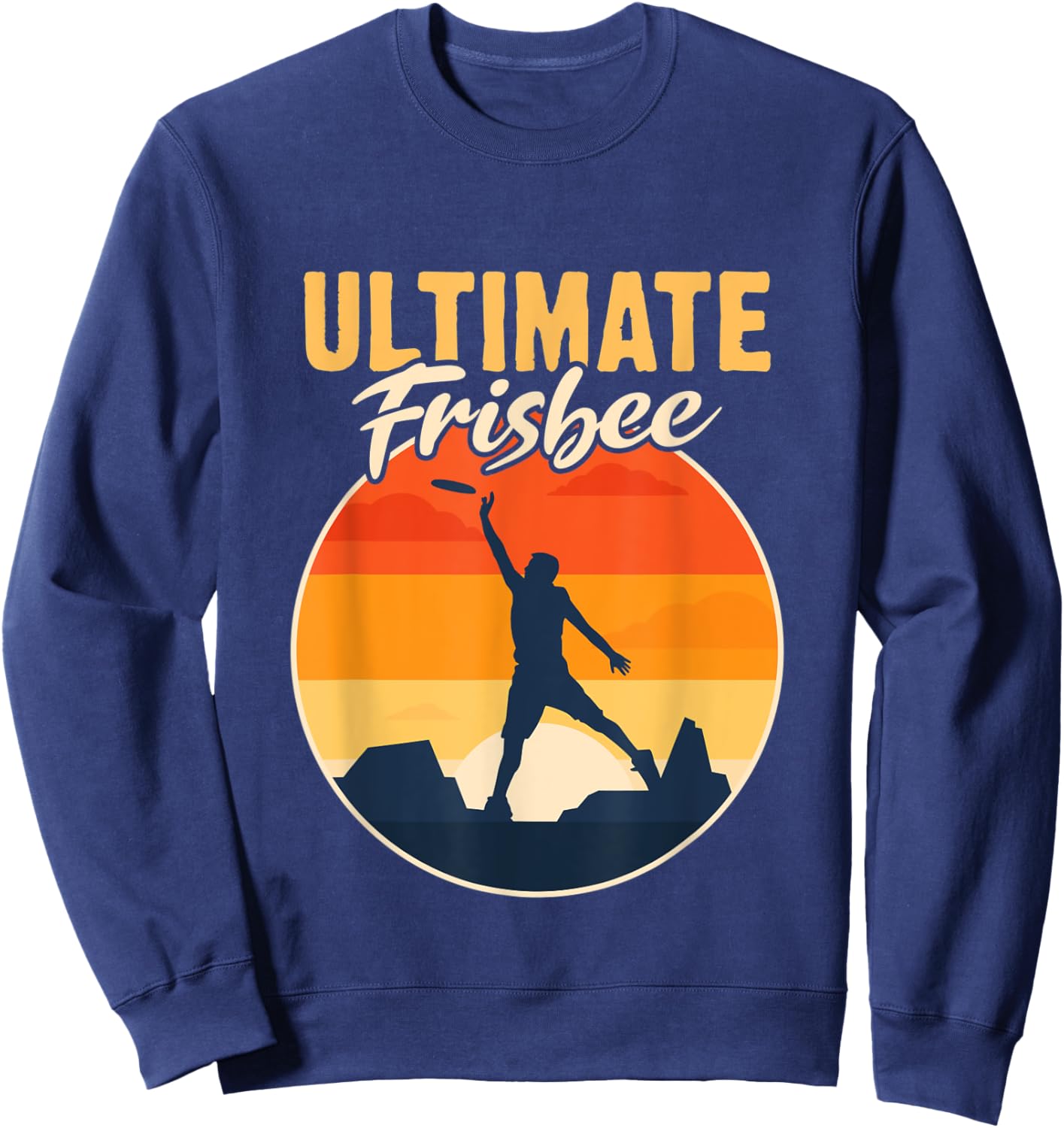 Retro Ultimate Frisbee Player Men Women Vintage Flying Disc Sweatshirt - Sweatshirt | Navy