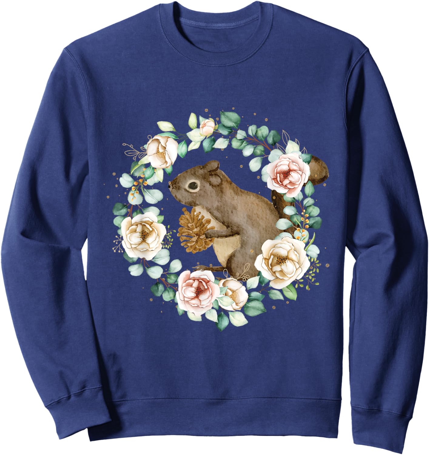 Squirrel Floral - Squirrel Lover Animal Lover Sweatshirt - Sweatshirt | Navy