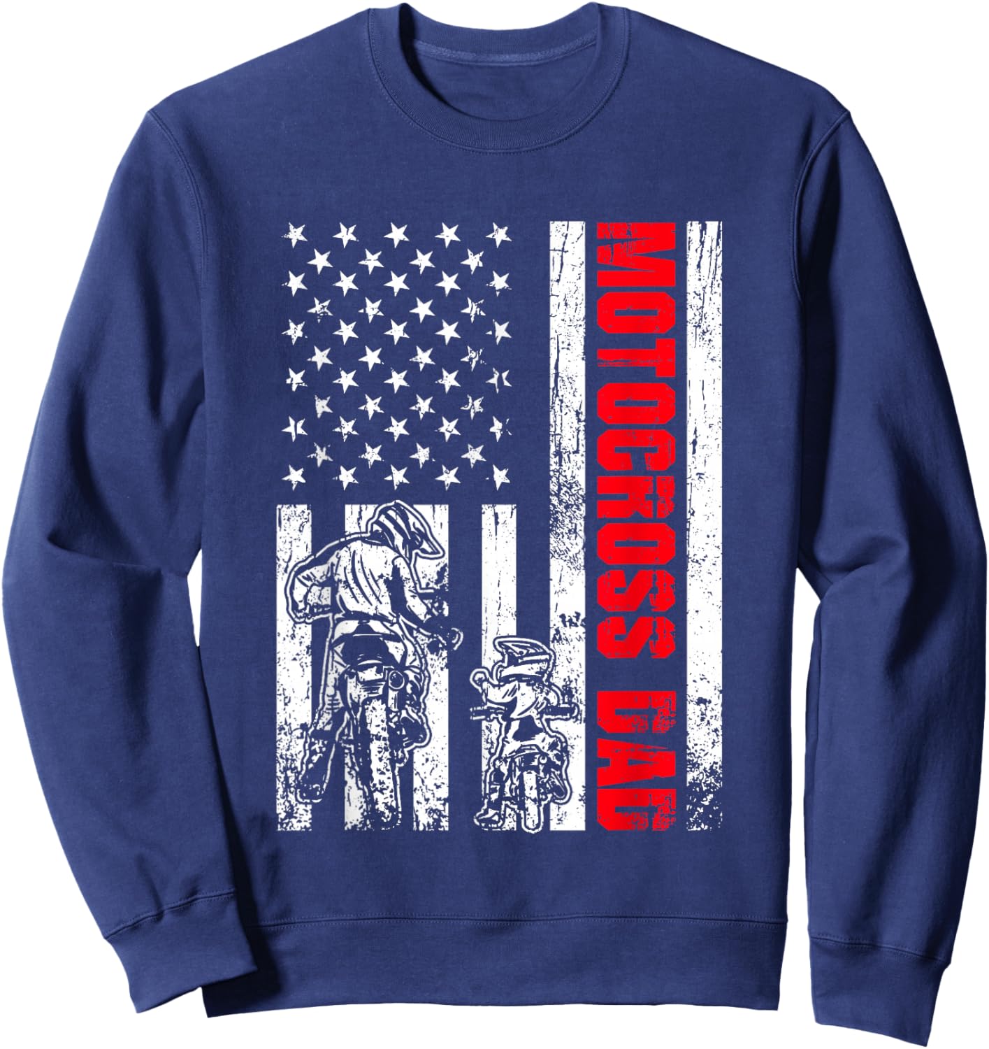 Patriotic Retro USA American Flag Motocross Dad 4th of July Sweatshirt - Sweatshirt | Navy