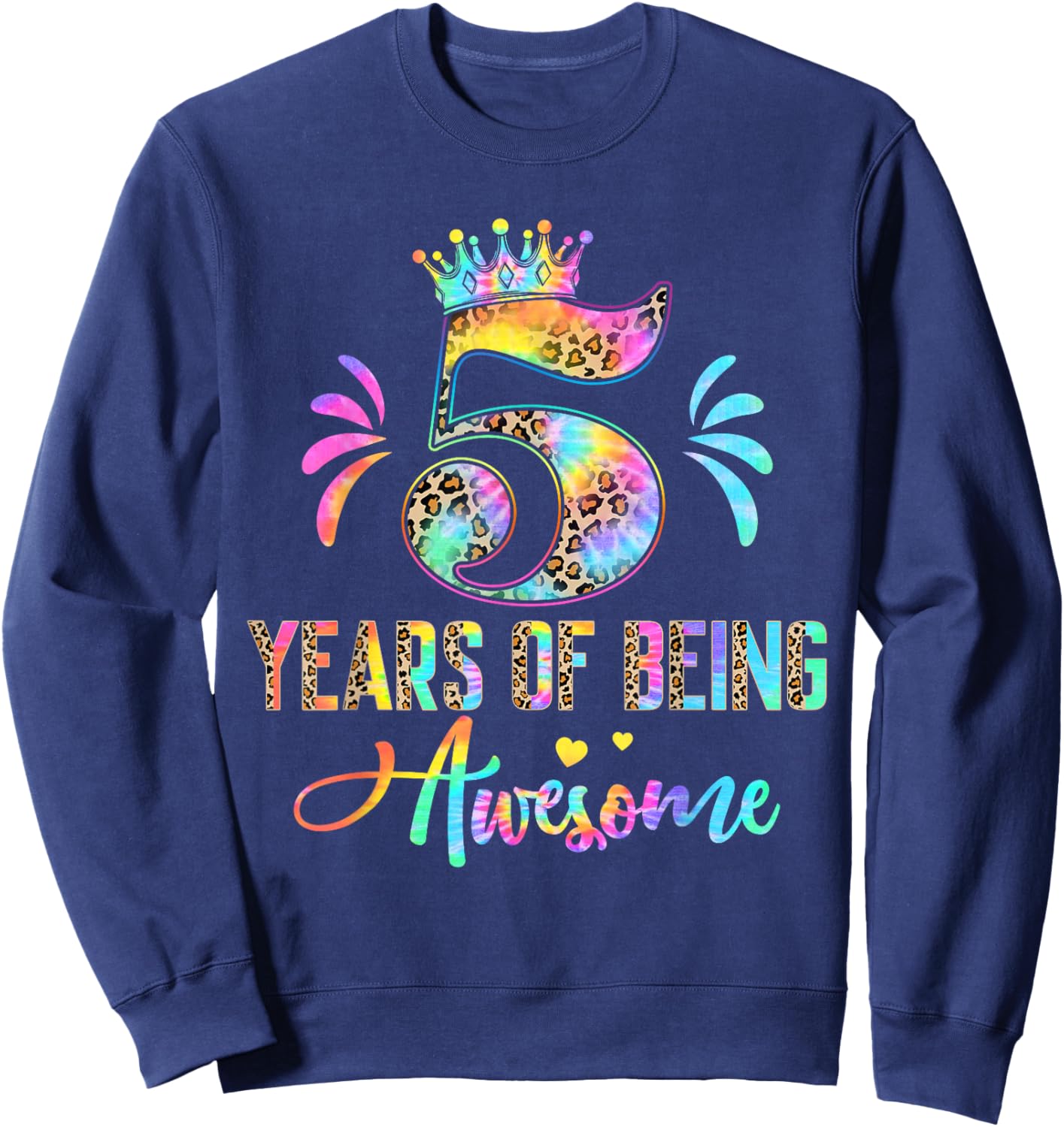 Kids Five Year Old Rainbow 5th Birthday Leopard For Girls 5 Sweatshirt - Sweatshirt | Navy