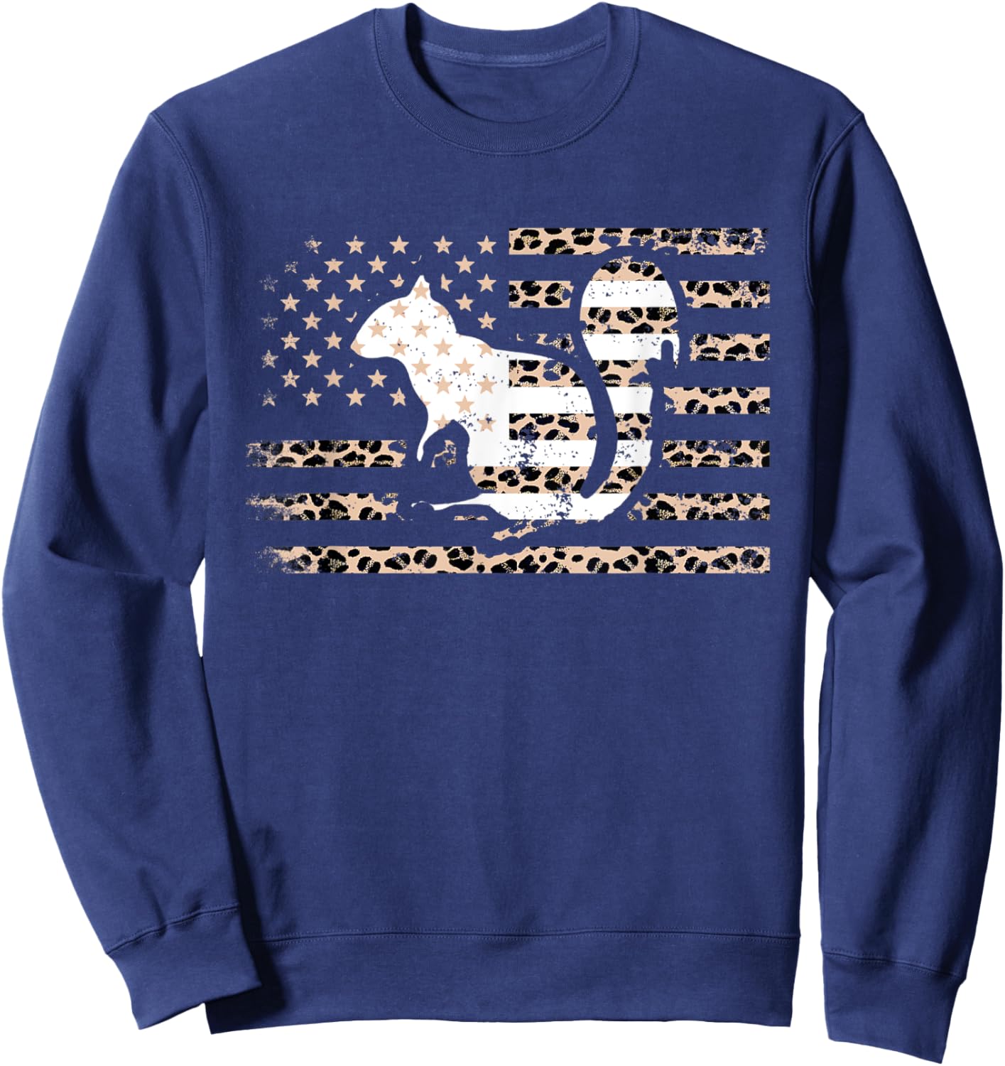 Squirrel American Flag Leopard Print US Flag Squirrel Lovers Kids Men Sweatshirt - Sweatshirt | Navy