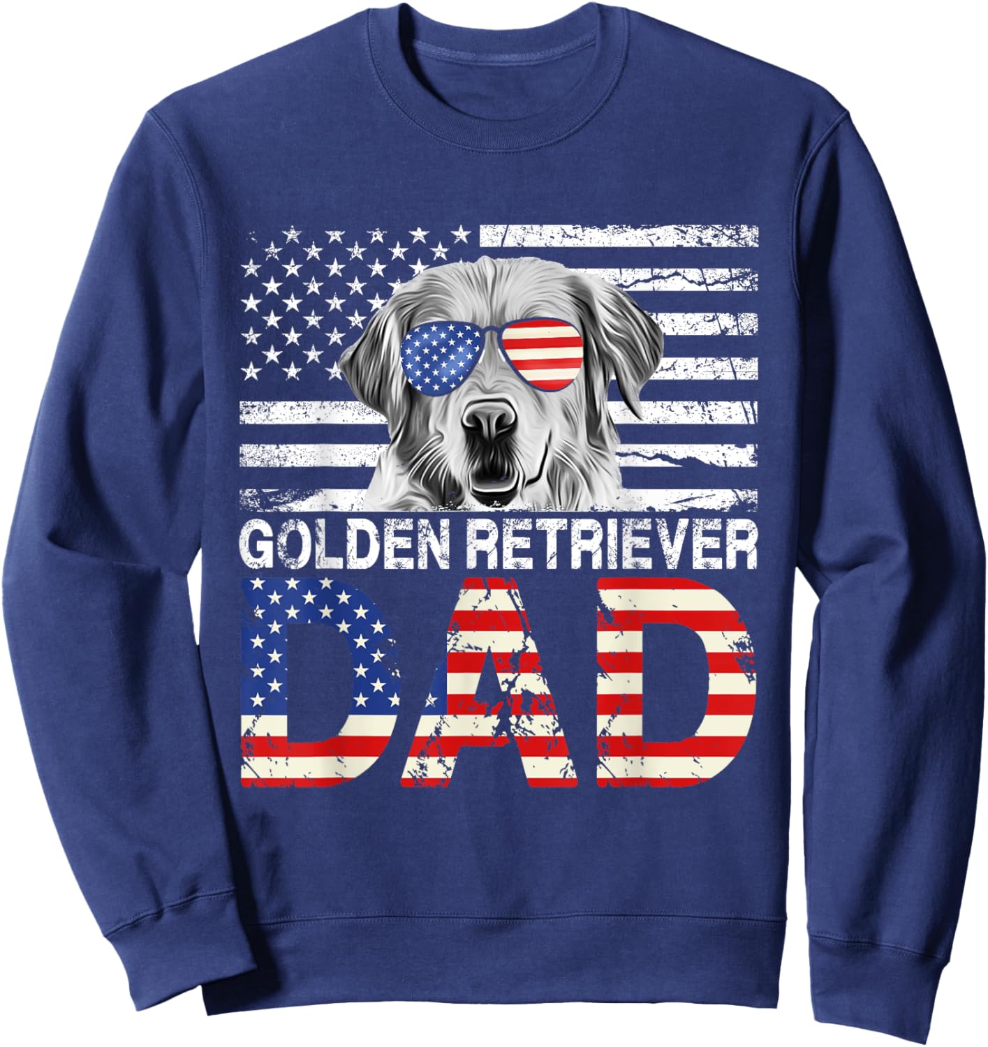 Cool Golden Retriever Dad USA Flag Patriotic Fathers Day Sweatshirt - Sweatshirt | Navy