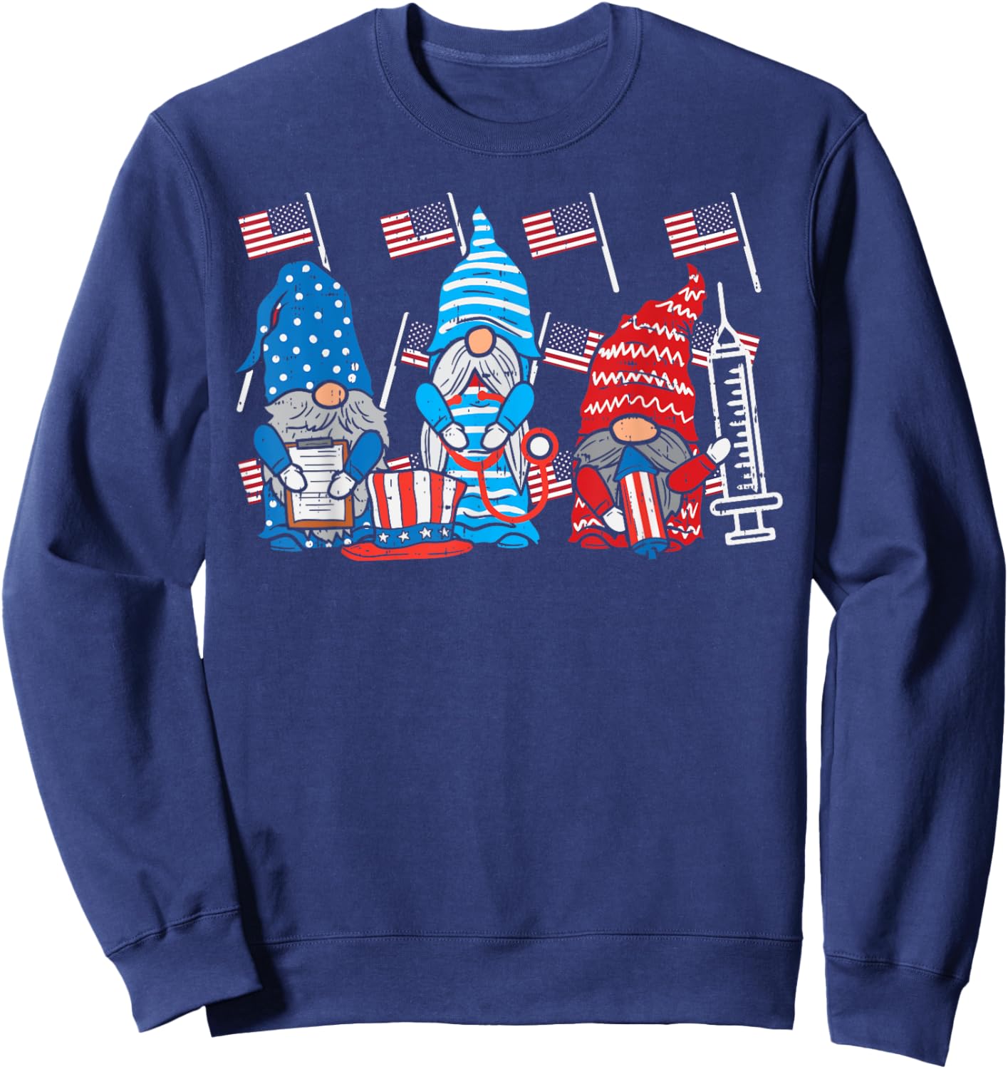 American Gnomes Nurse 4th Of July Scrub Top Patriot Women Sweatshirt - Sweatshirt | Navy