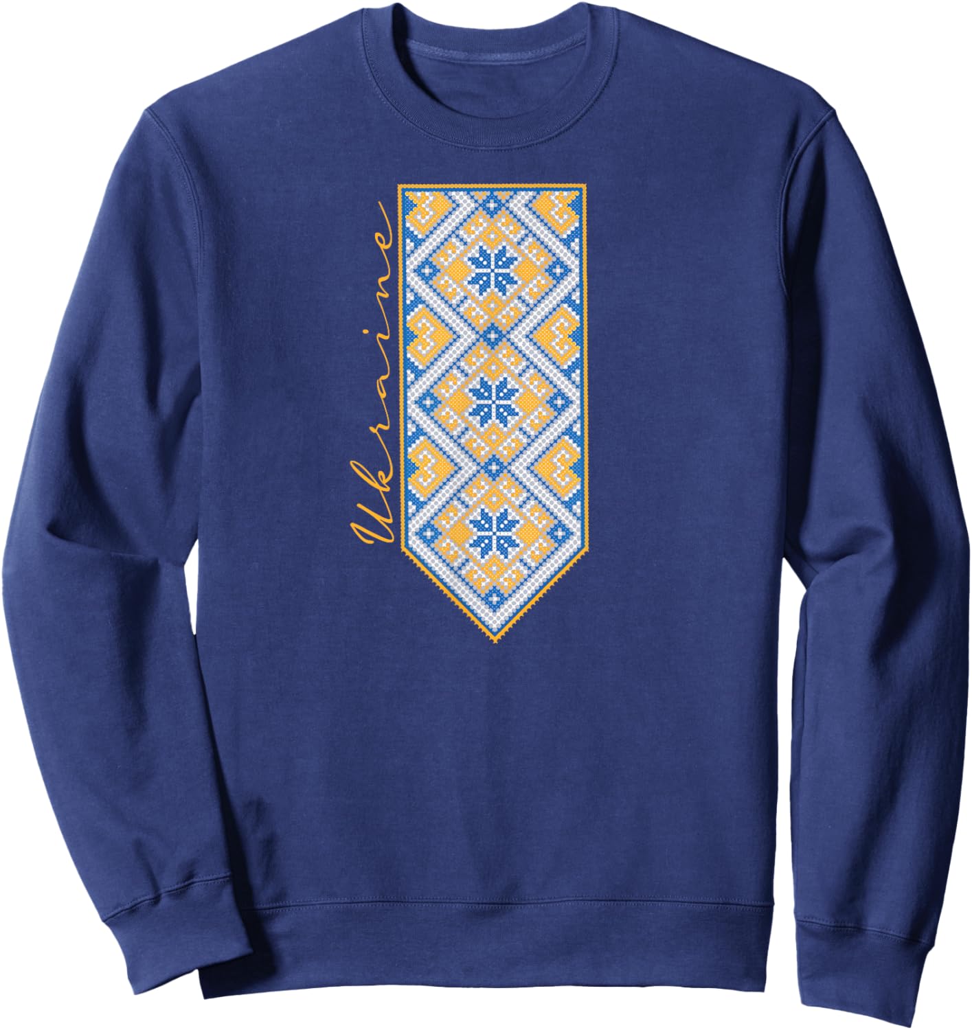 Ukrainian Vyshyvanka Print, Ukraine Flag color Sweatshirt - Sweatshirt | Navy