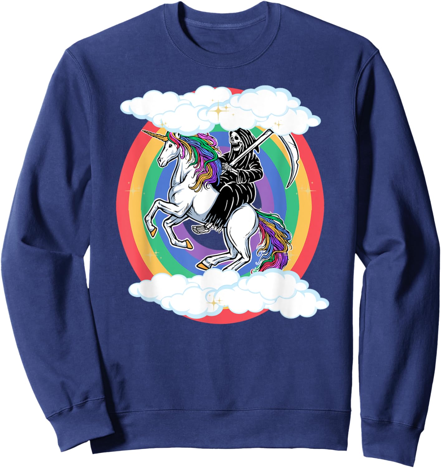 Skeleton Riding Unicorn Funny Unicorns Rainbow Lover Graphic Sweatshirt - Sweatshirt | Navy