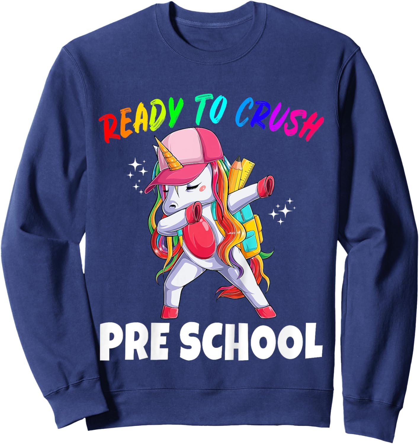 First Day of Preschool Unicorn Gift Girls Cute Prek Rainbow Sweatshirt - Sweatshirt | Navy