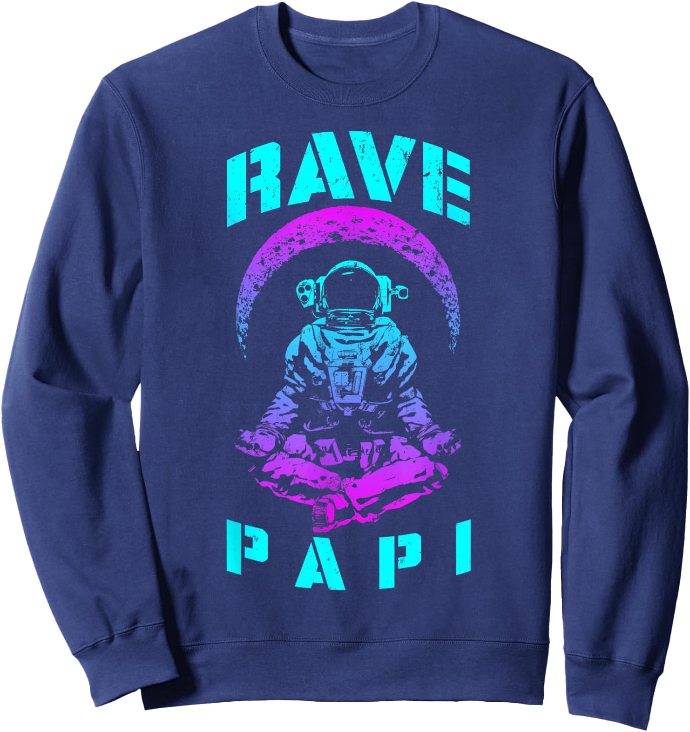 Rave Papi EDM Music Festival Trippy Astronaut Crescent Moon Sweatshirt - Sweatshirt | Navy