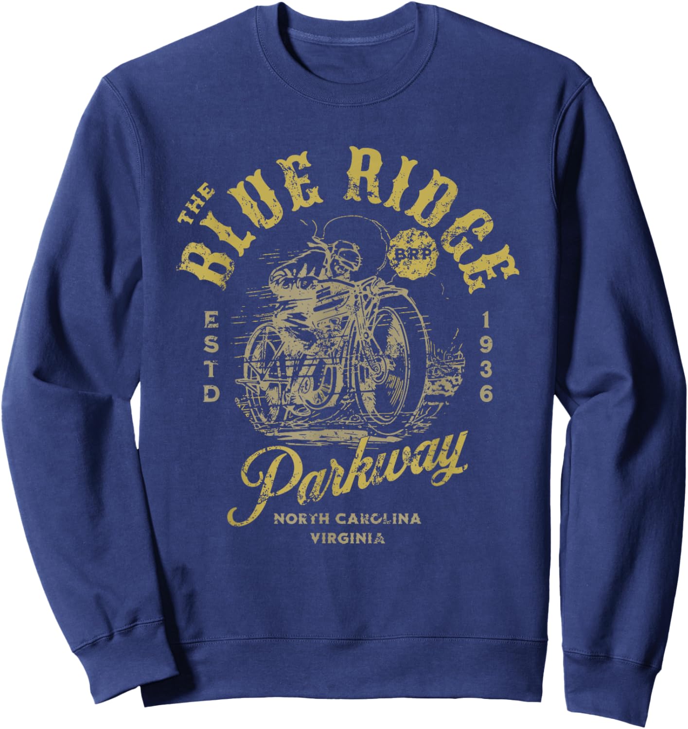 Blue Ridge Parkway Vintage Motorcycle Design Sweatshirt - Sweatshirt | Navy