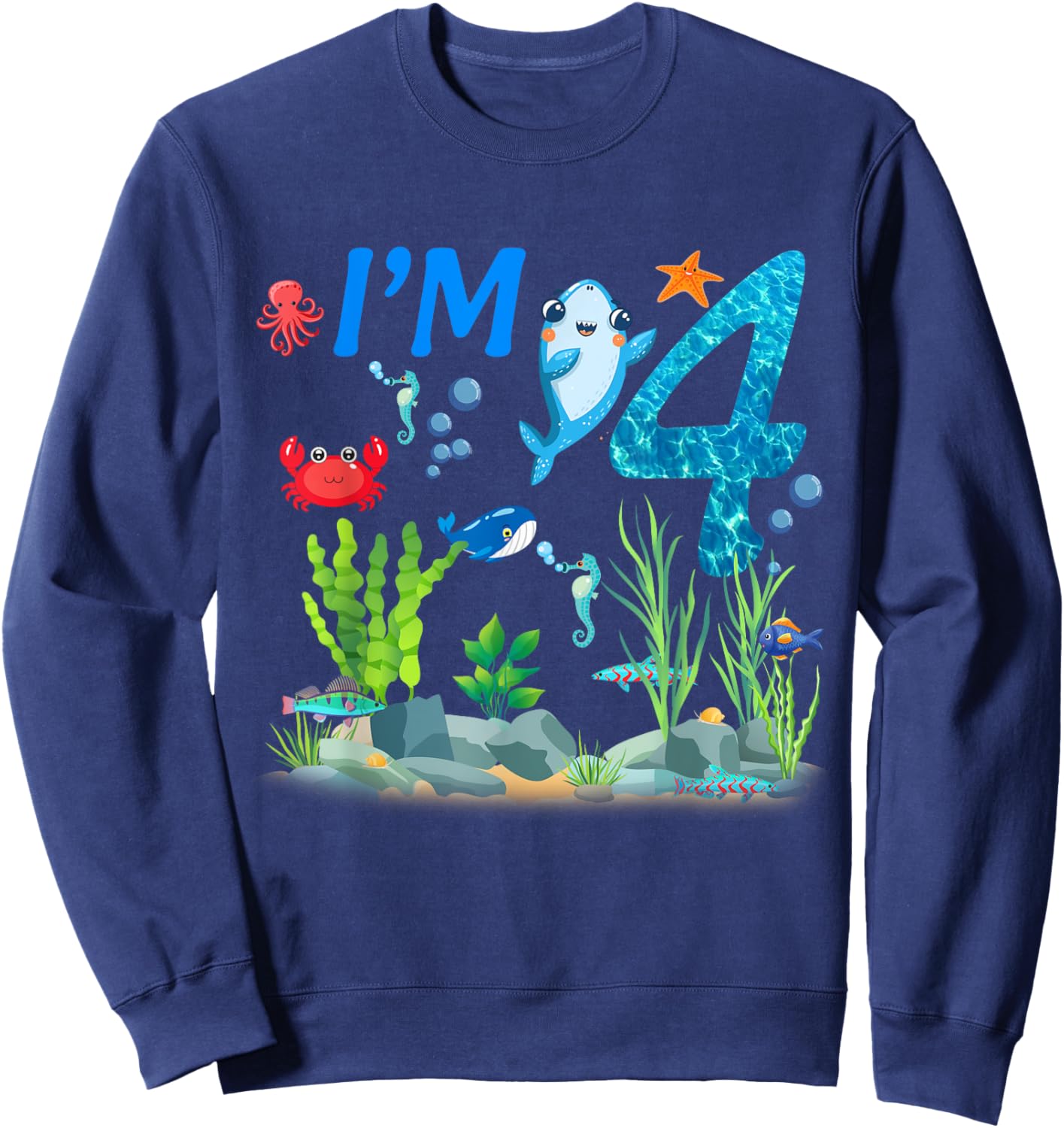 4 Year Old Ocean themed birthday Under the sea 4th birthday Sweatshirt - Sweatshirt | Navy