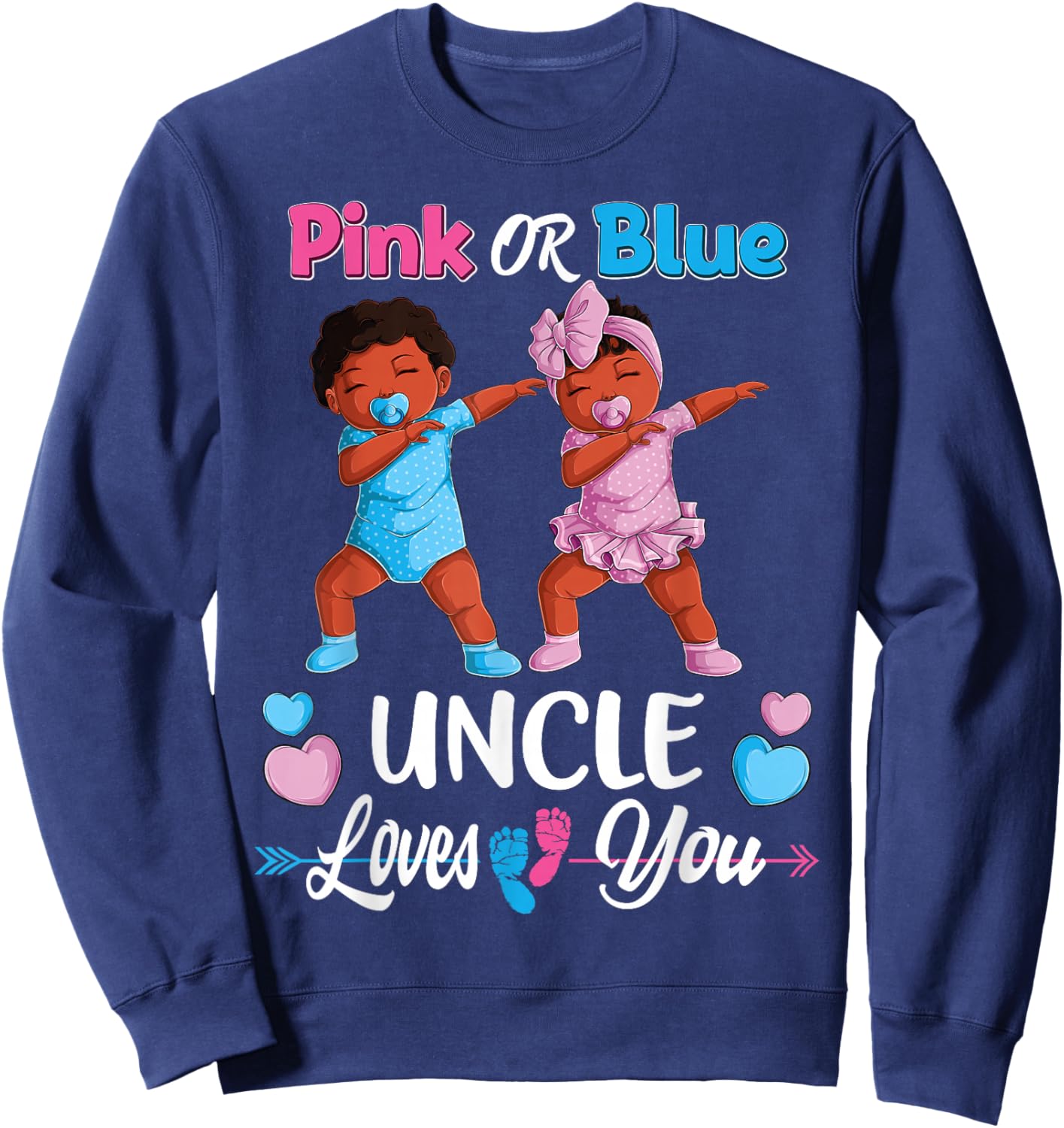 Pink Or Blue Uncle Loves You Black Baby Gender Reveal Party Small Sweatshirt - Sweatshirt | Navy