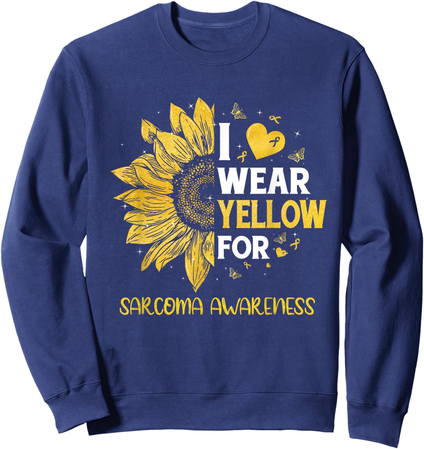 Sunflower I Wear Yellow Ribbon Sarcoma Awareness Sweatshirt - Sweatshirt | Navy